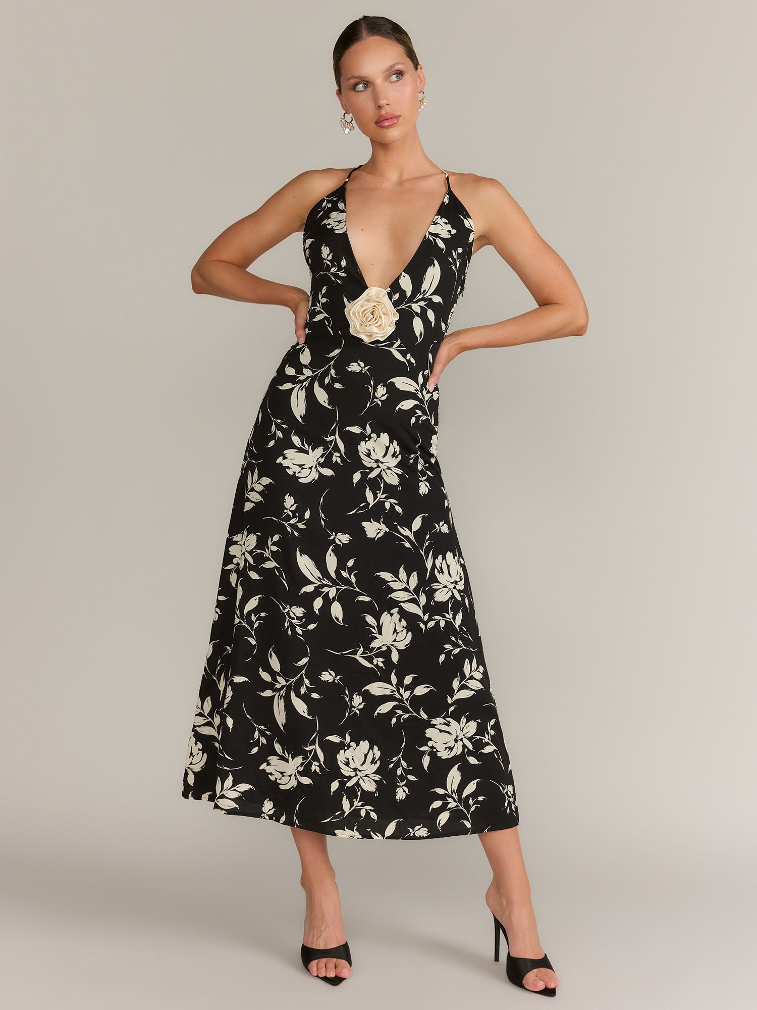 fore maxi dress Fore Collection Plunge V-Neck Rosette Maxi Dress