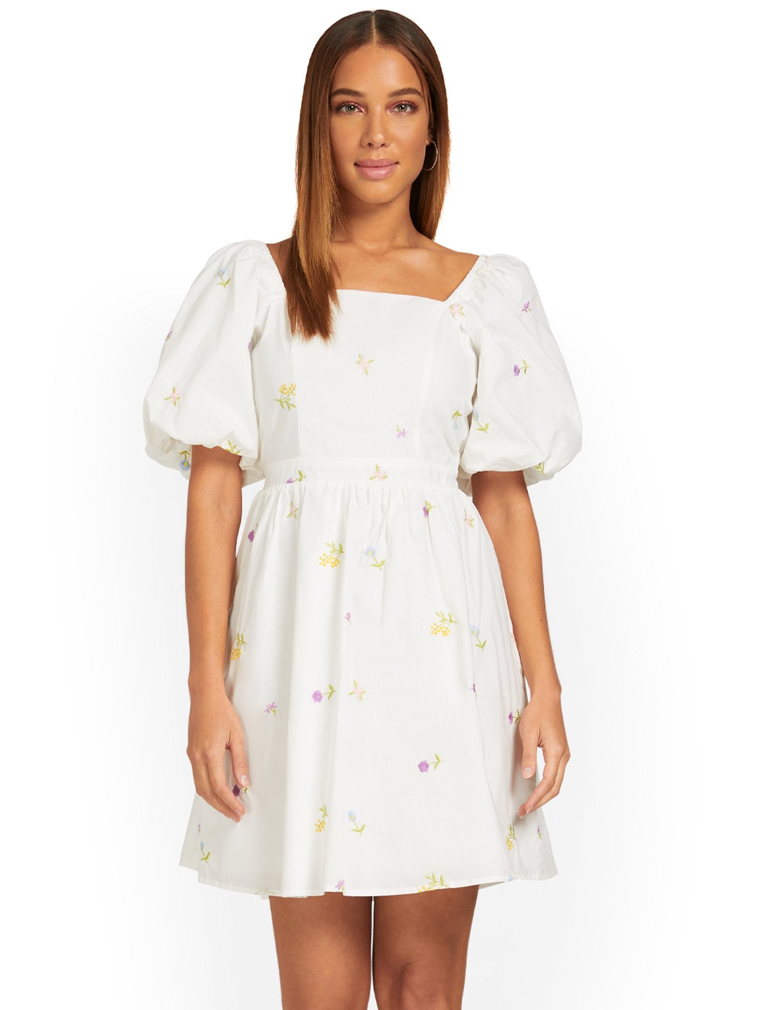 english factory puff sleeve mini dress Embroidered Puff-Sleeve Mini Dress