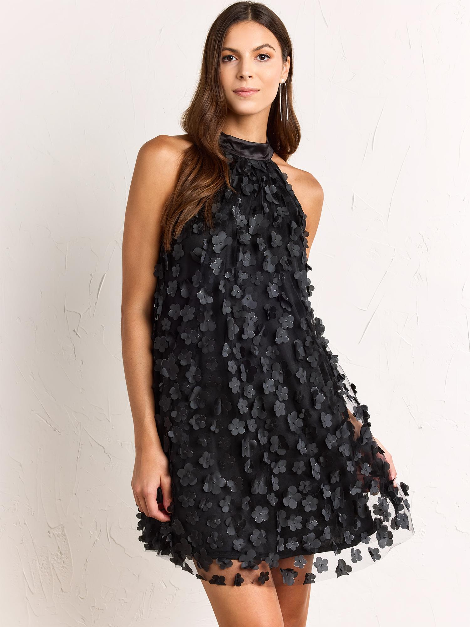 Floral Appliqué Cocktail Mini Dress