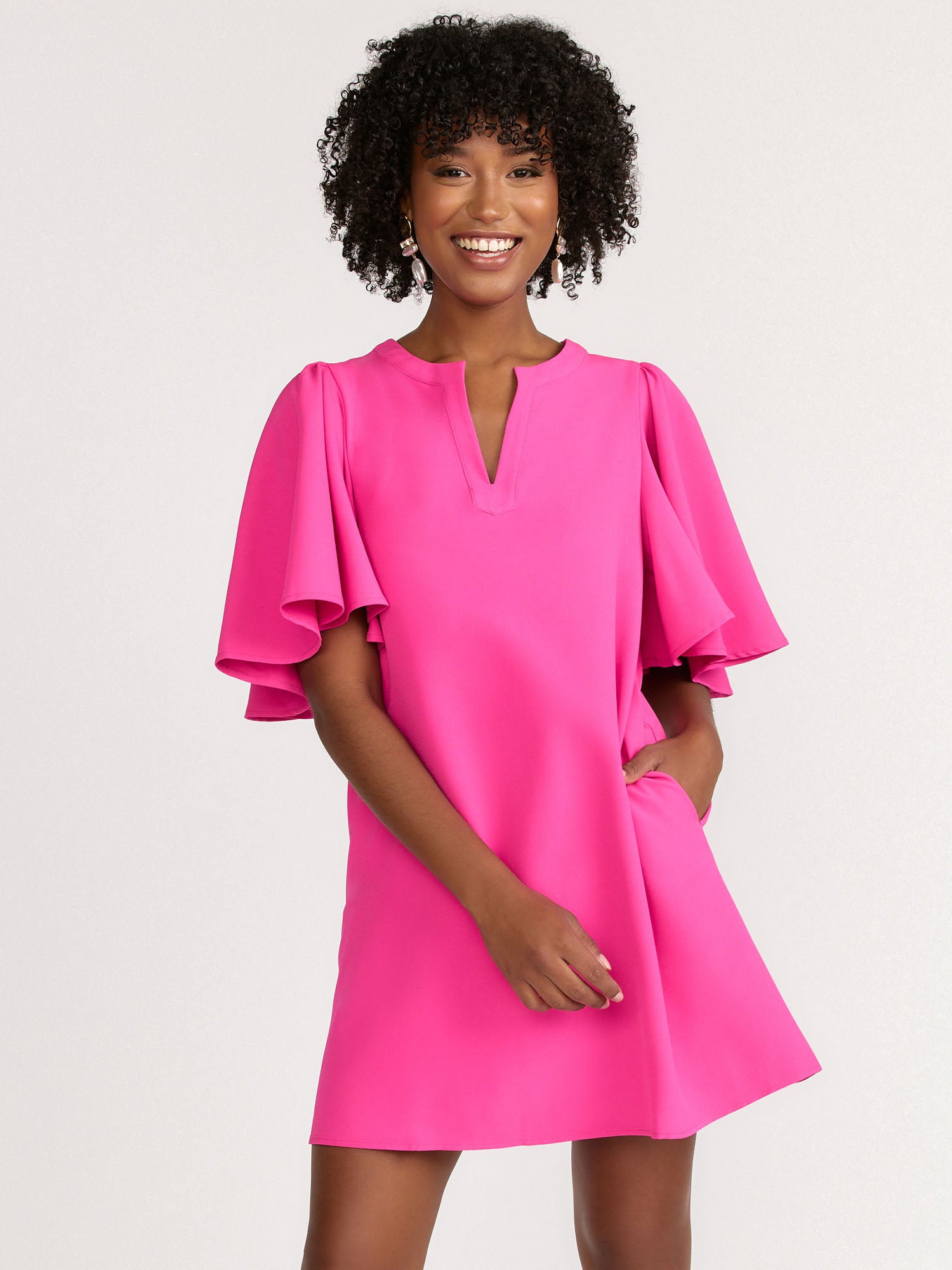 Sugarlips Flutter Sleeve Split-Neck Mini Dress - Brands We Love New York & Company Sugarlips Flutter Sleeve Split-Neck Mini Dress - Brands We Love New York & Company