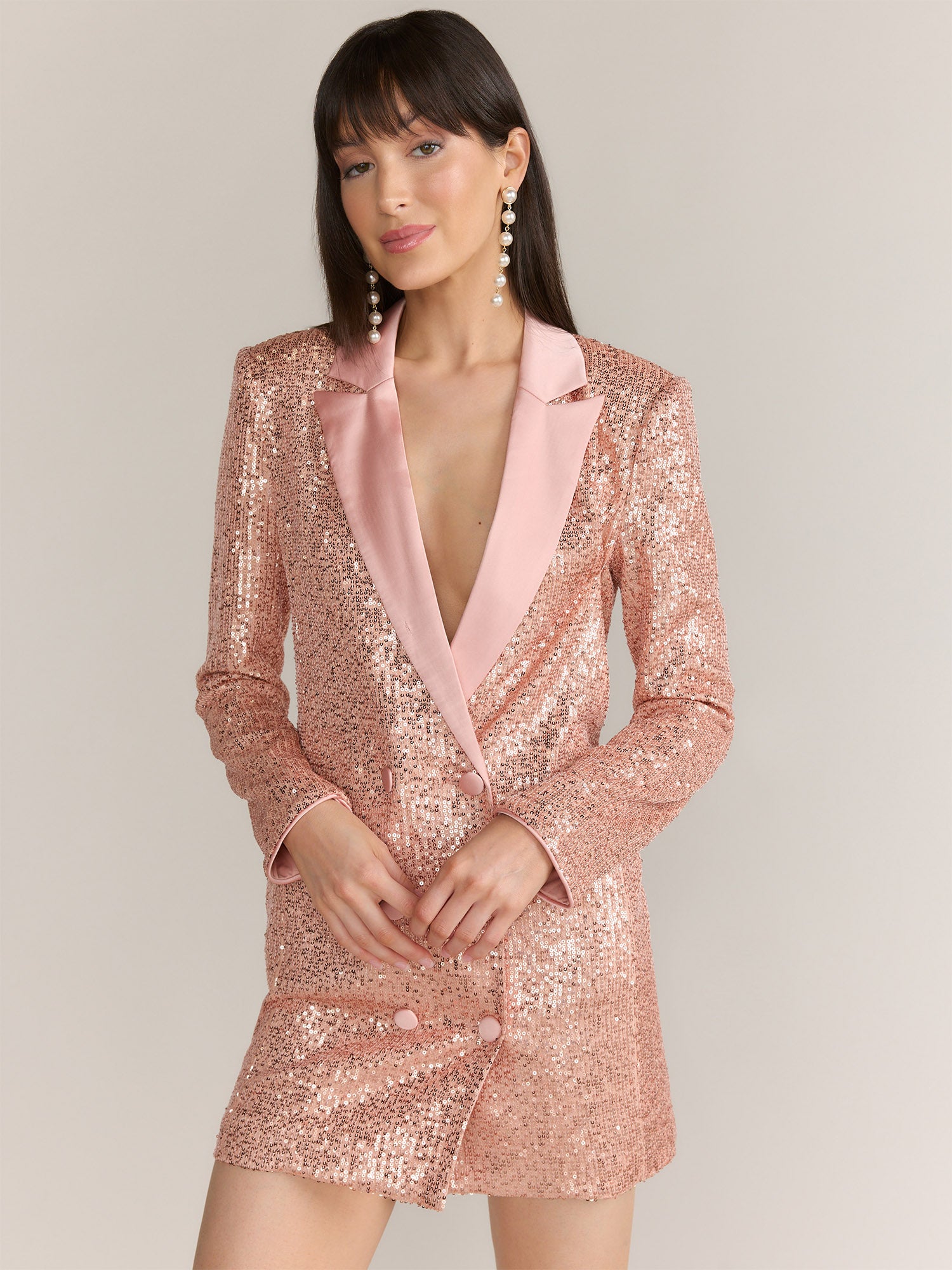 slim fit dress slacks Bazel Blazer Dress ~ Rose Gold – Chic Streets main image 1