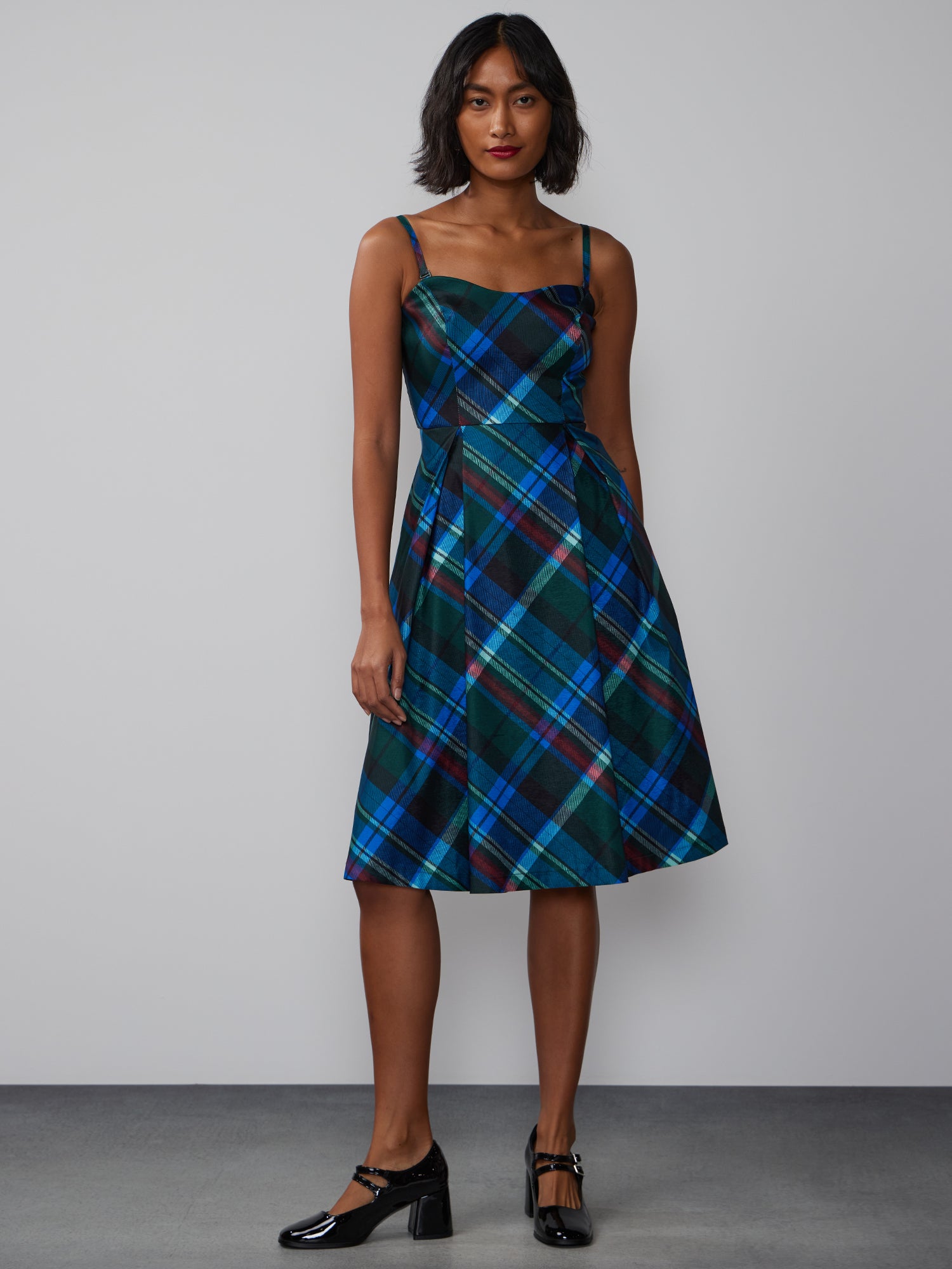 Spaghetti Strap Plaid Tafetta Dress