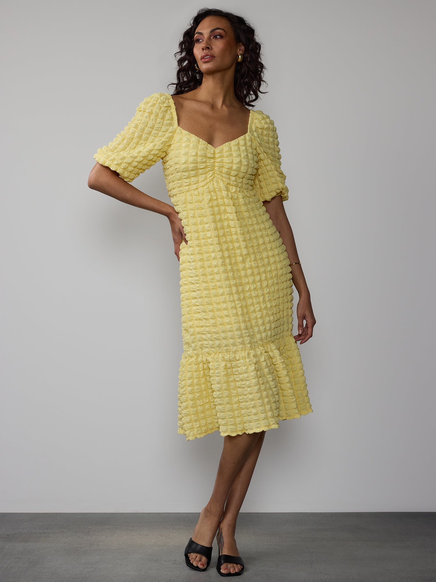 knit dress with pleated skirt Open-Knit Dress with Pleated Midi Skirt main image 1