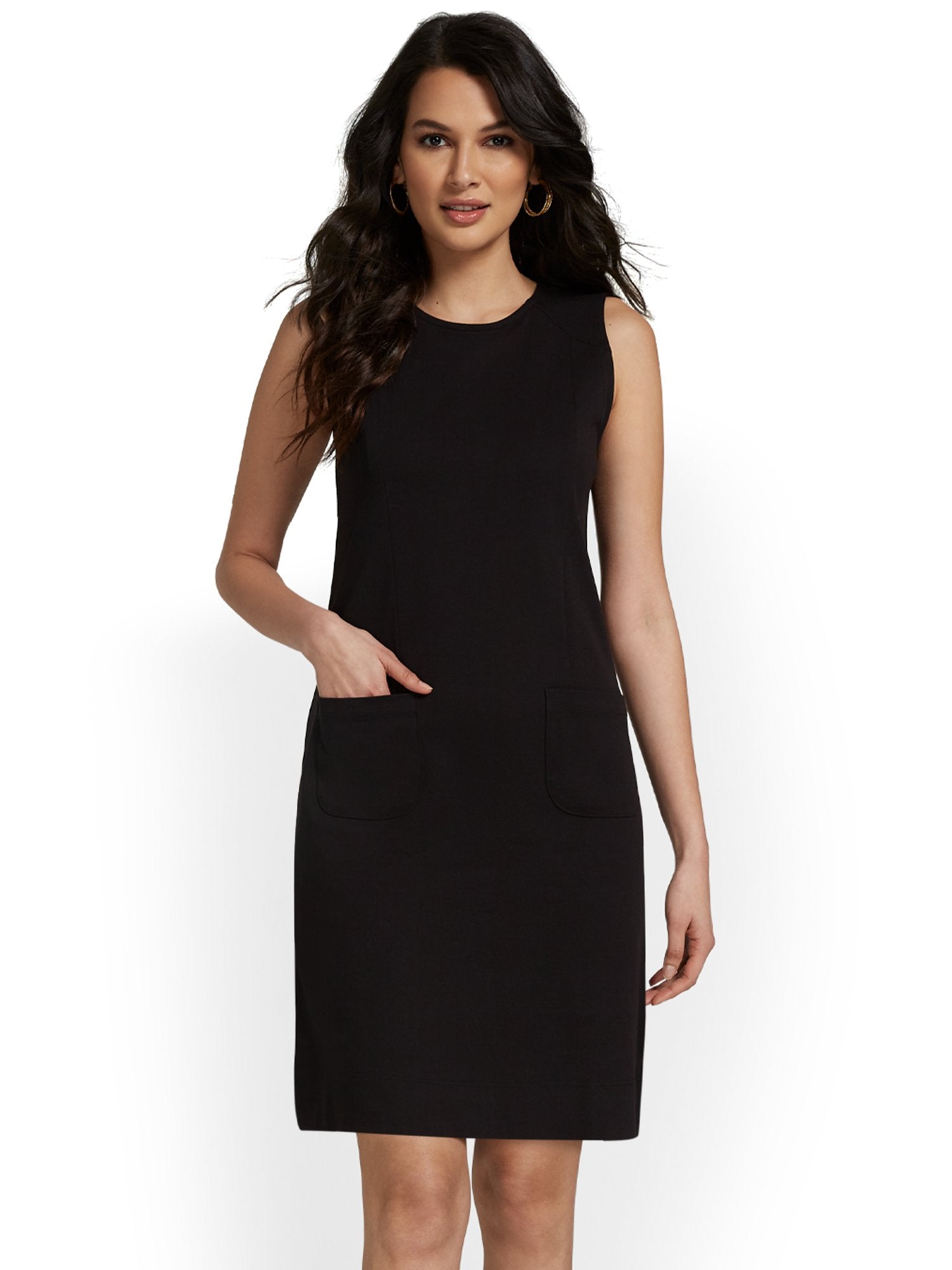 long sleeve metallic bodycon dress Sleeveless Double-Pocket Shift Dress
