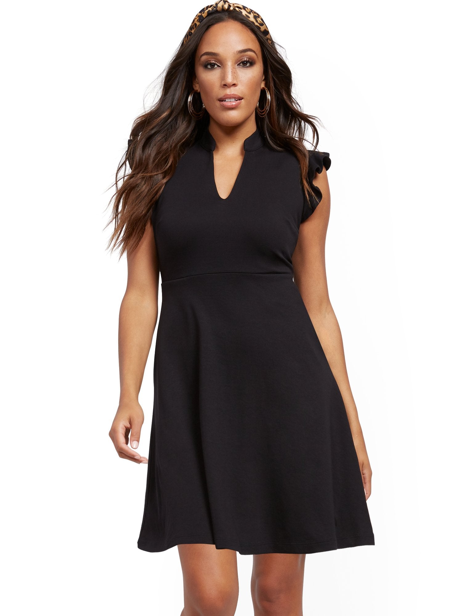 Ruffled Cotton Fit and Flare Dress New York & Company Ruffled Cotton Fit and Flare Dress New York & Company