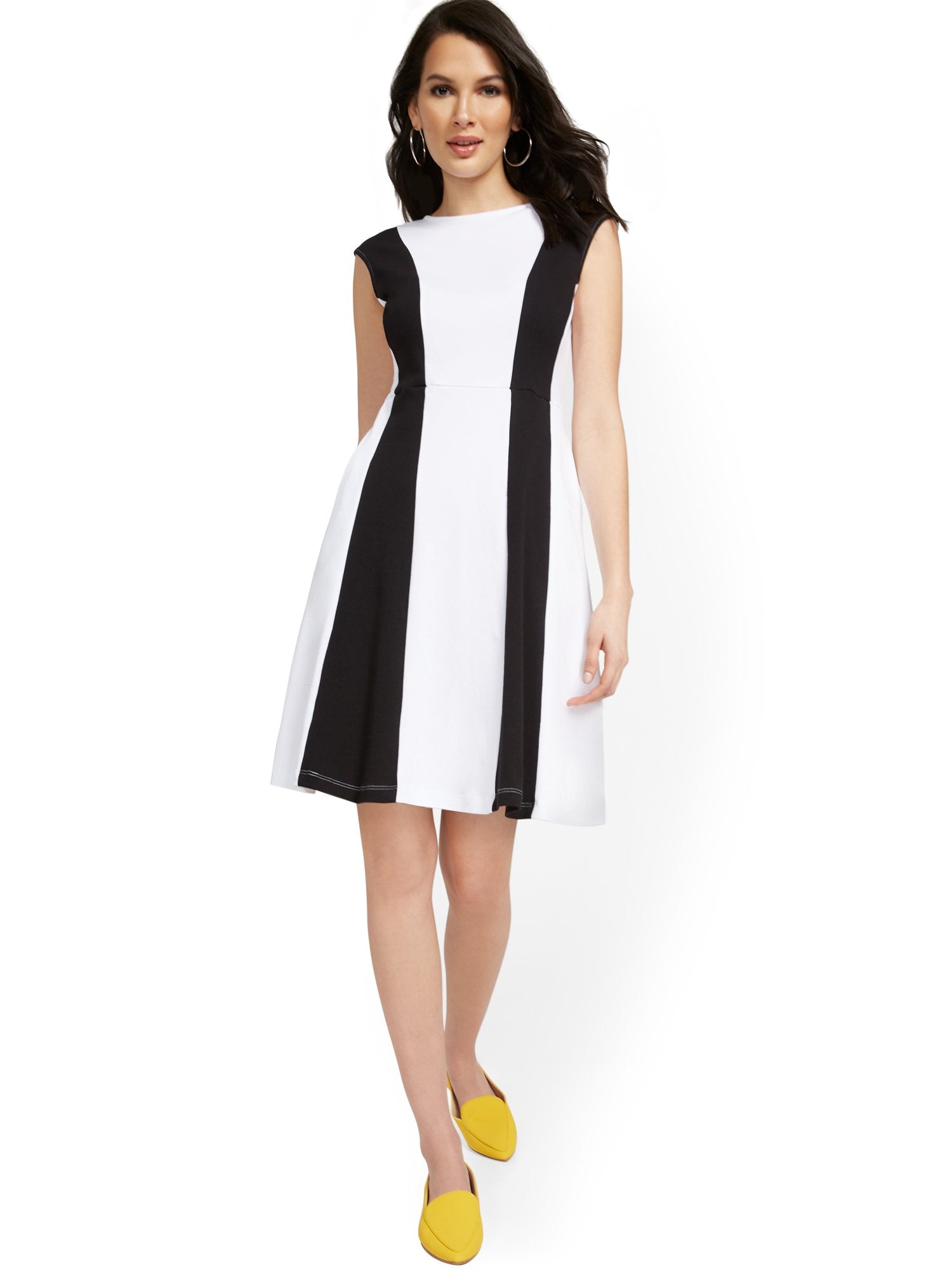 Stripe-Front Fit and Flare Dress