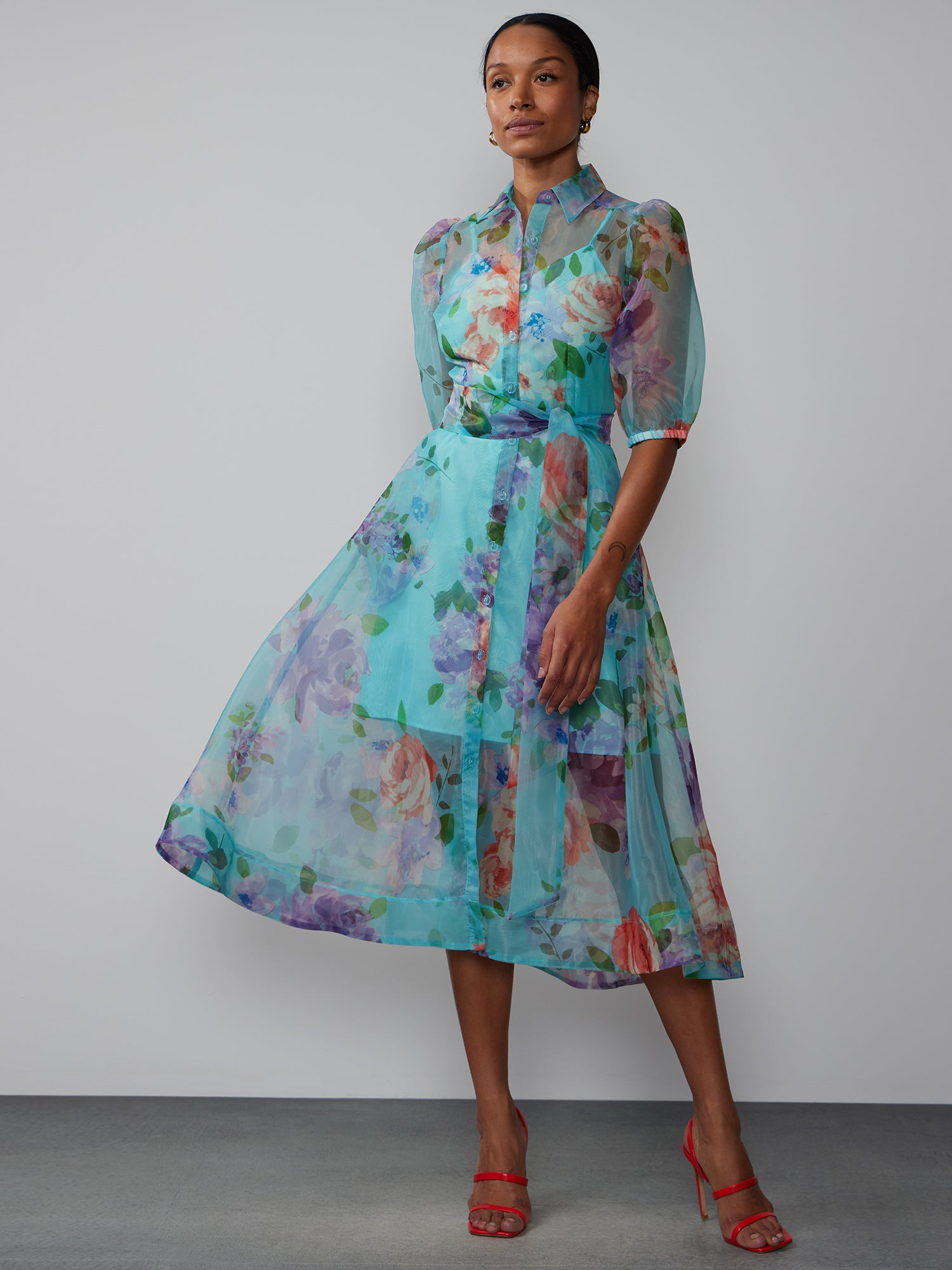 Short Sleeve Floral Organza Shirt Dress New York & Company Short Sleeve Floral Organza Shirt Dress New York & Company