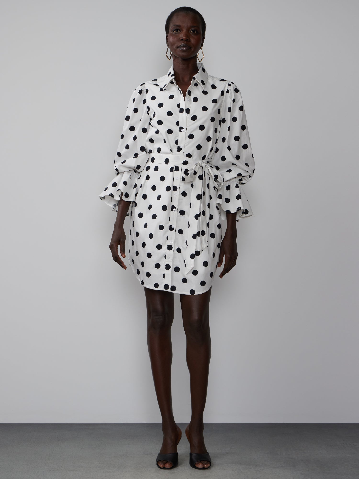 knee length dresses for ladies Poet Sleeve Polka Dot Mini Dress – New York & Company