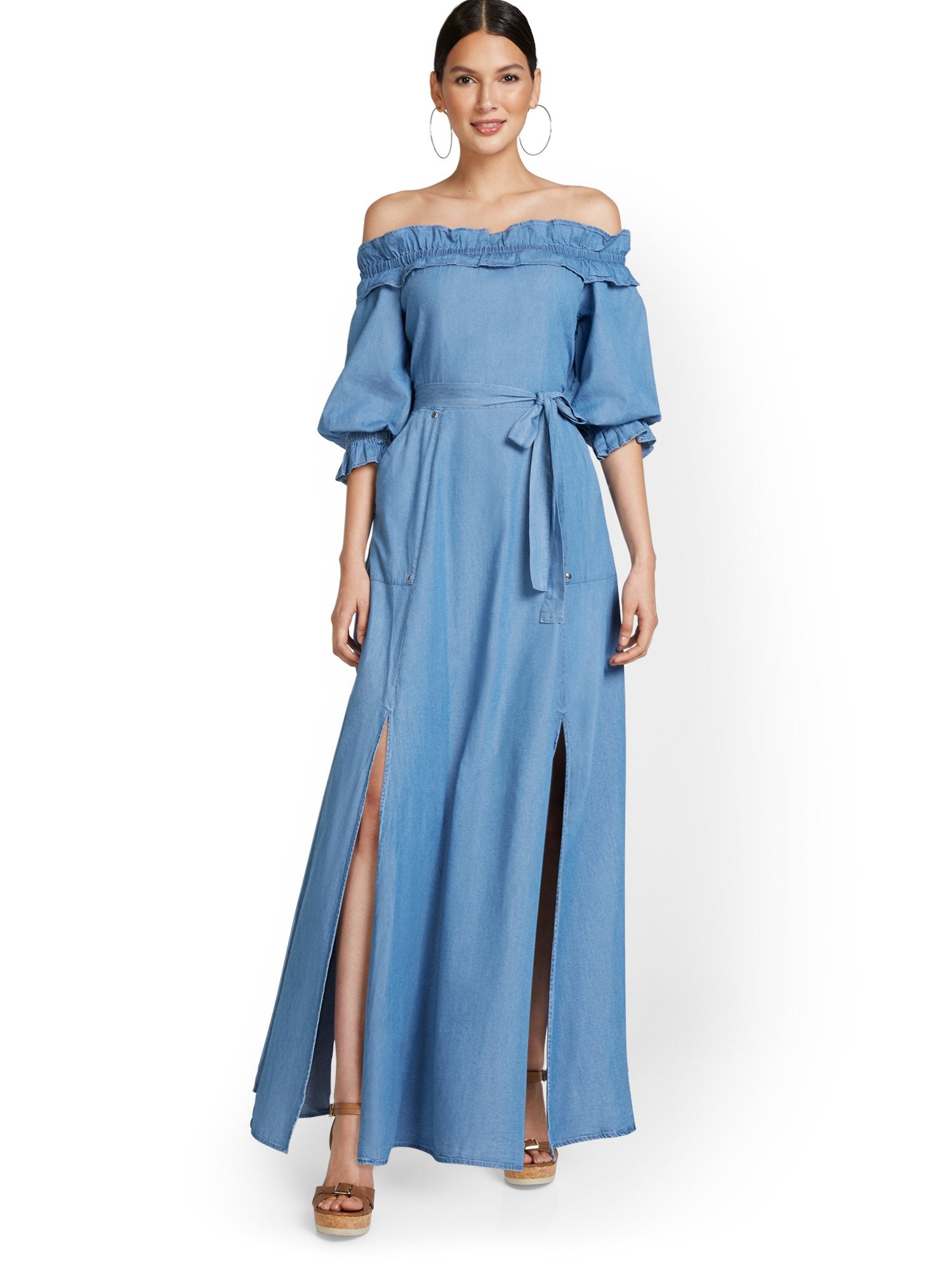 tencel off the shoulder dress Off-The-Shoulder Tencel Maxi Dress – New York & Company