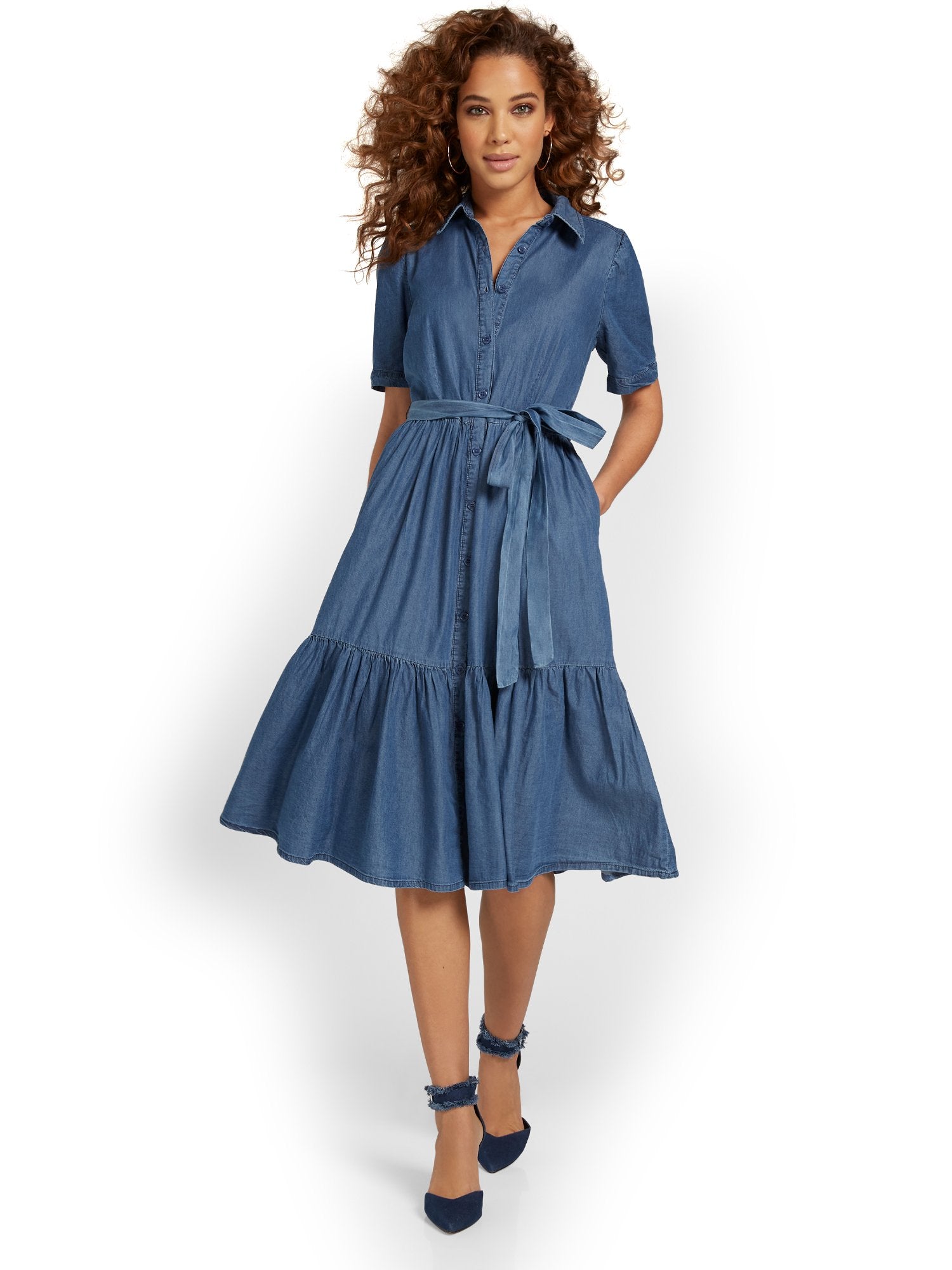 Tiered Denim Dress New York & Company Tiered Denim Dress New York & Company