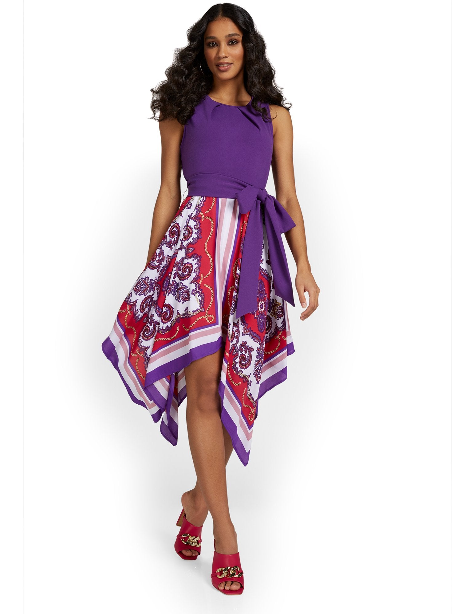 Paisley Handkerchief-Hem Midi Dress New York & Company Paisley Handkerchief-Hem Midi Dress New York & Company