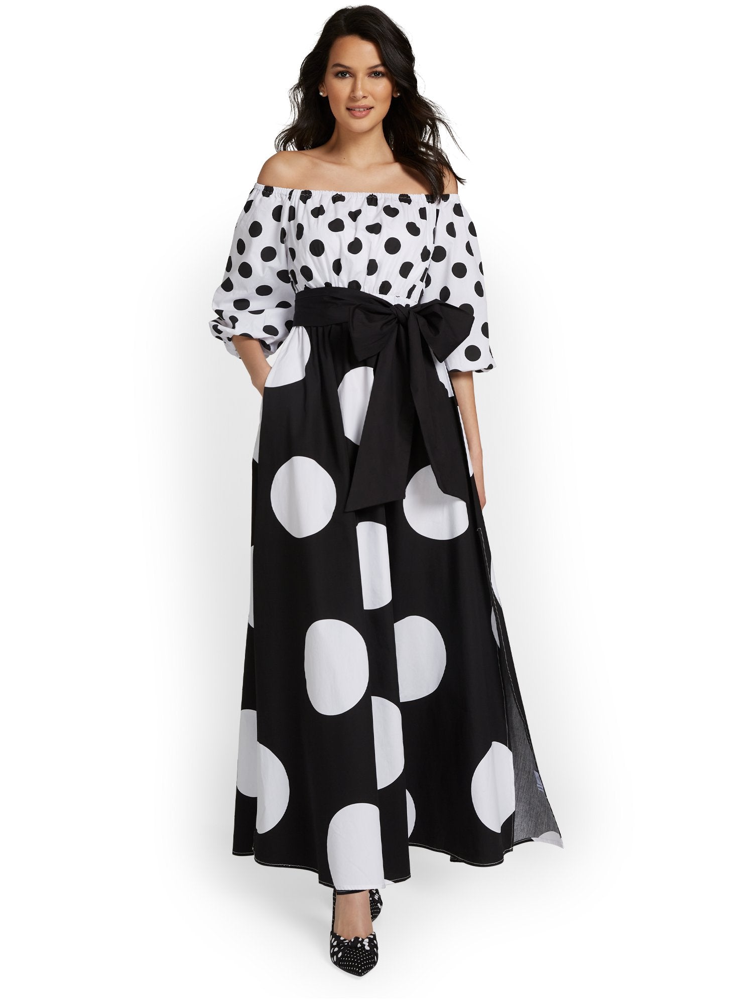Polka-Dot Off-The-Shoulder Maxi Dress New York & Company Polka-Dot Off-The-Shoulder Maxi Dress New York & Company