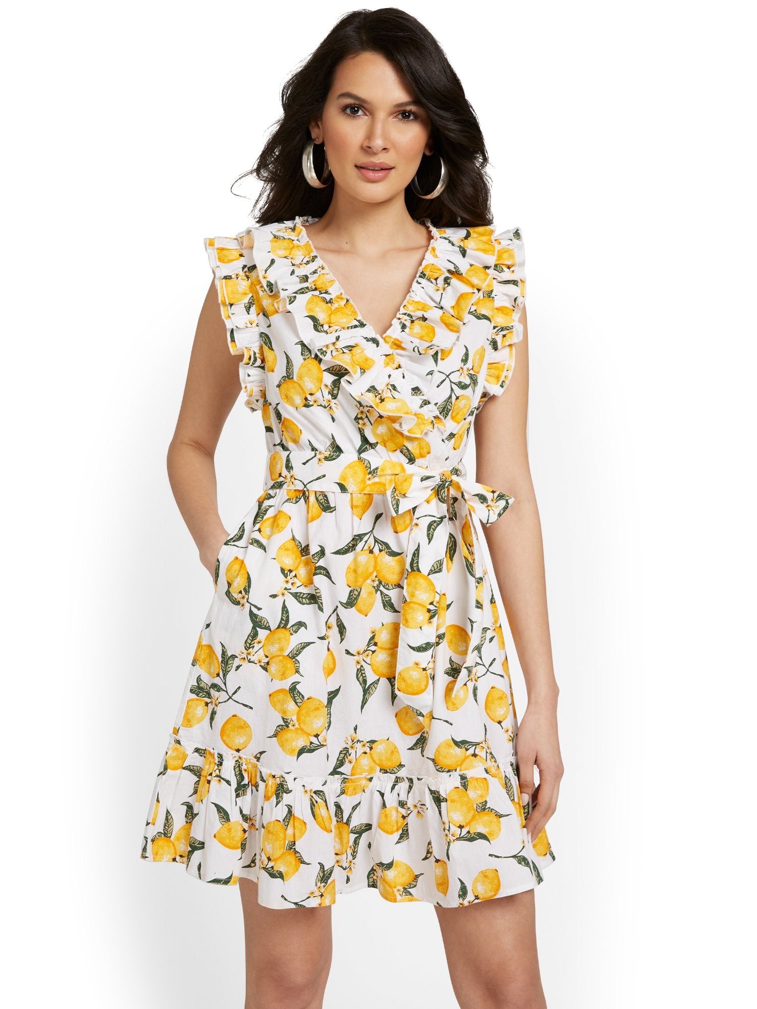 Lemon-Print Ruffle Dress New York & Company Lemon-Print Ruffle Dress New York & Company