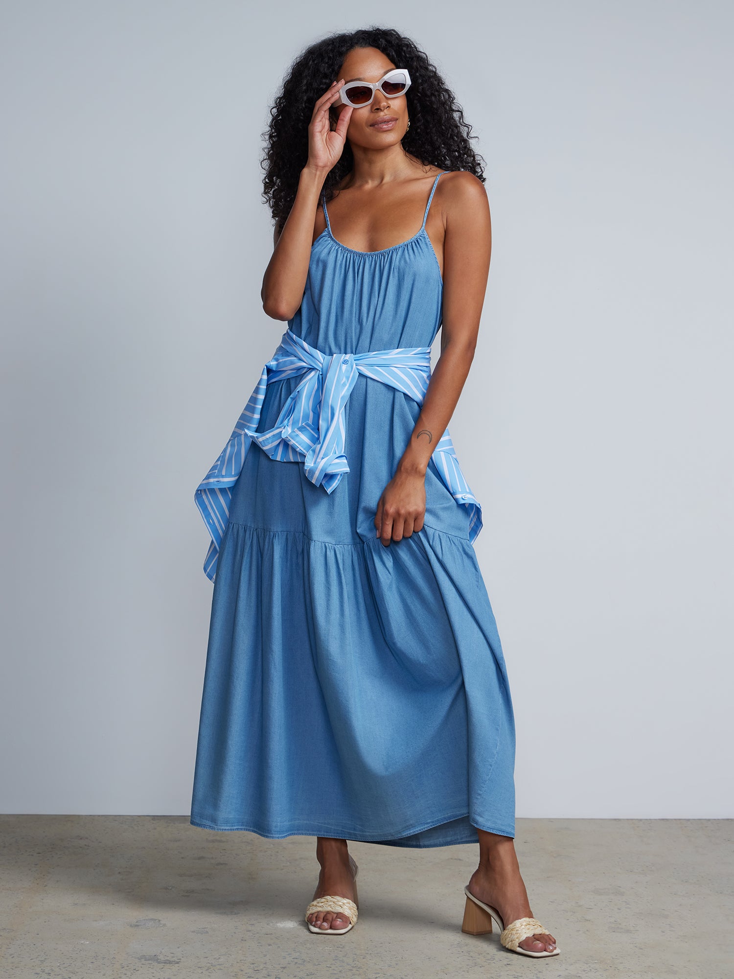 Tencel Tiered Waist-Tie Maxi Dress New York & Company Tencel Tiered Waist-Tie Maxi Dress New York & Company