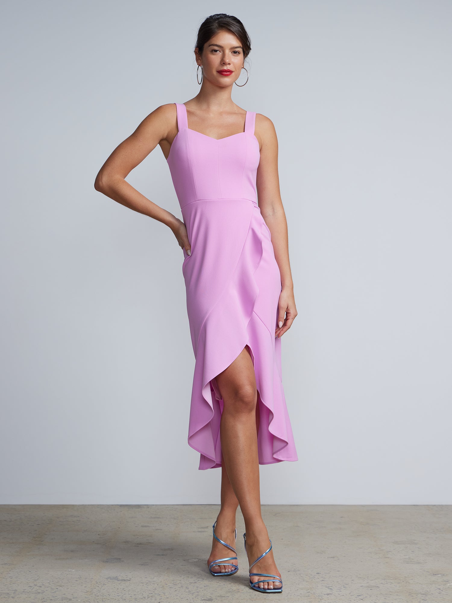 Asymmetric Sleeveless Ruffle Faux Wrap Midi Dress Asymmetric Sleeveless Ruffle Faux Wrap Midi Dress