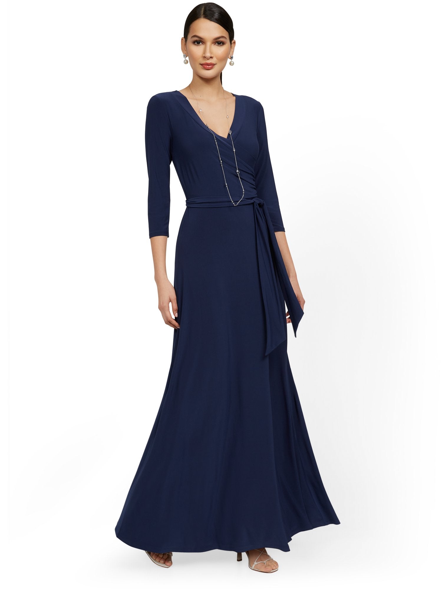 chinese dress ladies A Line Floor Length Floral Prom Dresses 3/4 Sleeves A-line Empire Wais –  cherishgirls