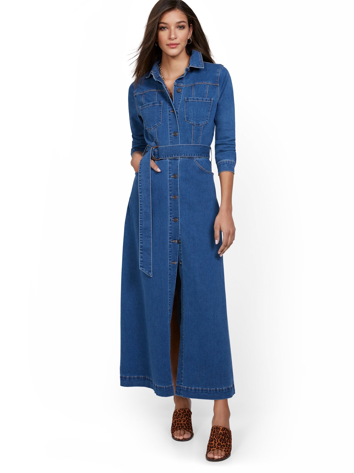 Denim Maxi Shirtdress – New York Company - Main Image