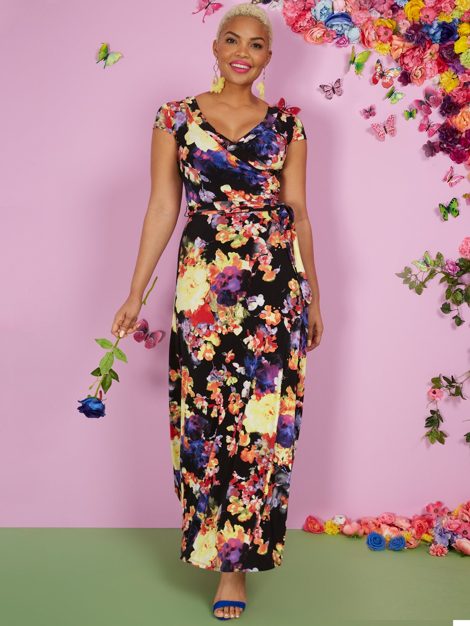 short sleeve loose maxi dress Floral-Print Short-Sleeve V-Neck Maxi Dress – New York & Company