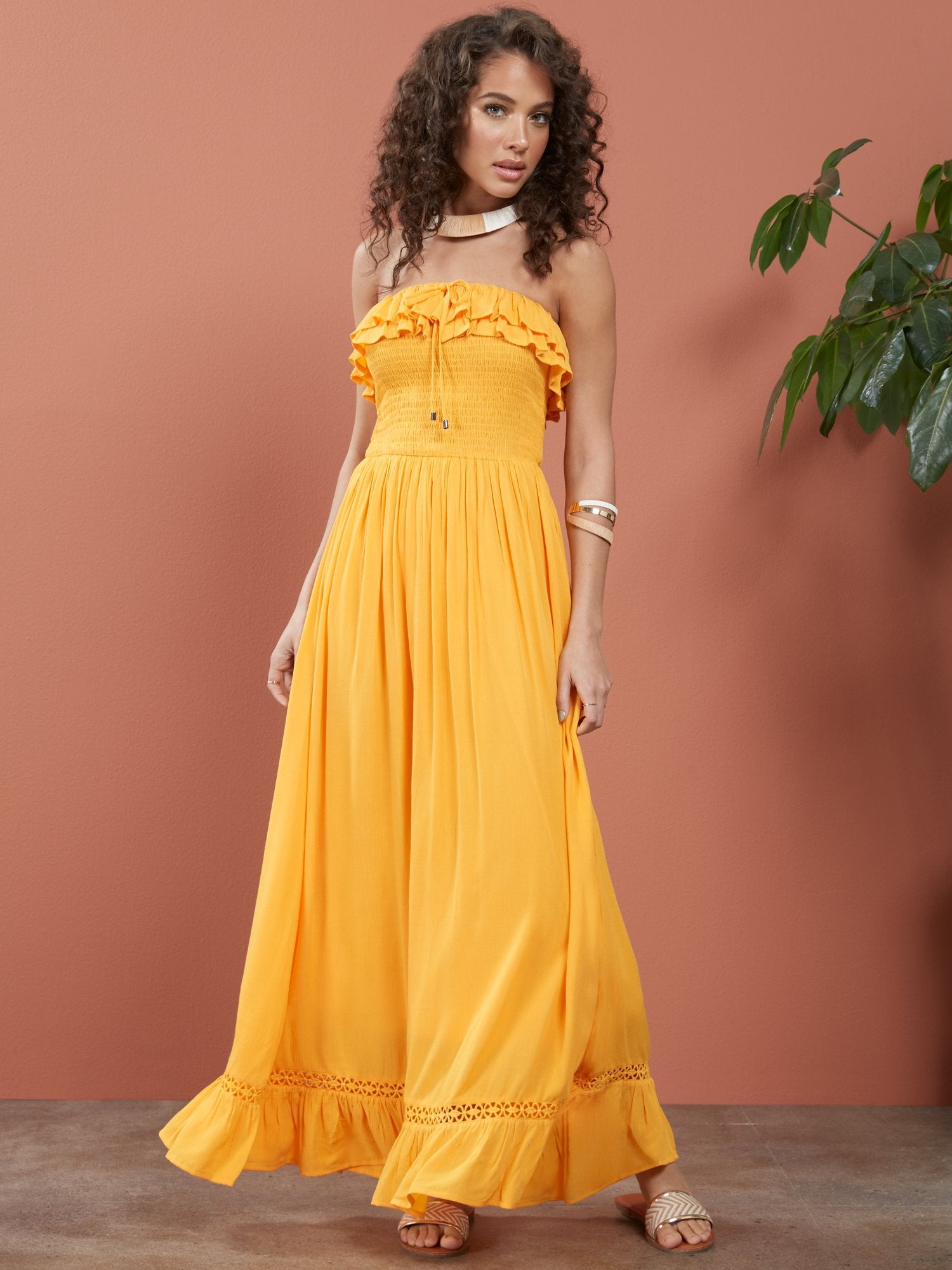 Strapless Smocked Ruffle-Top Maxi Dress New York & Company Strapless Smocked Ruffle-Top Maxi Dress New York & Company