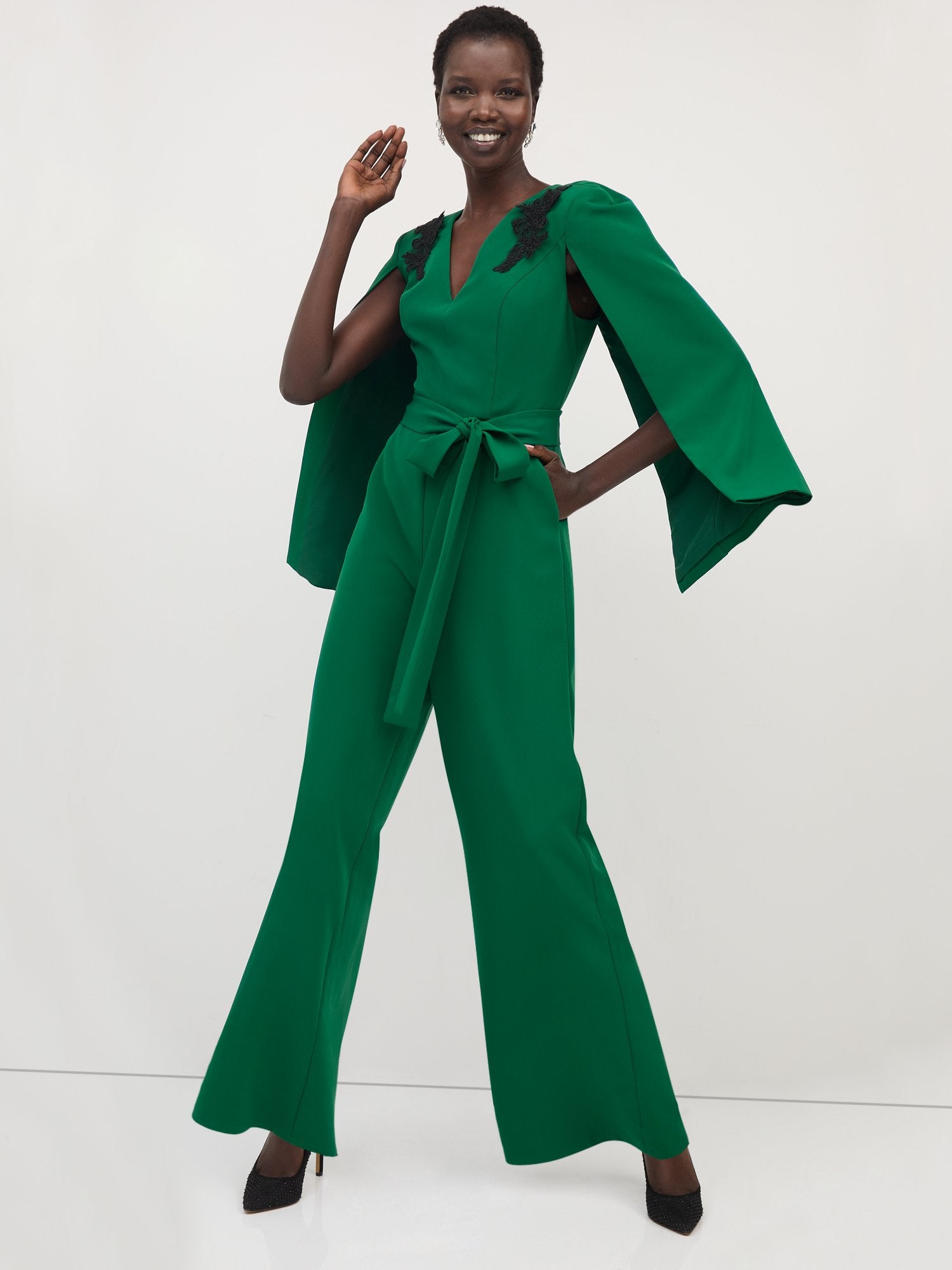 Cape-Sleeve Tie-Waist Jumpsuit – New York Company