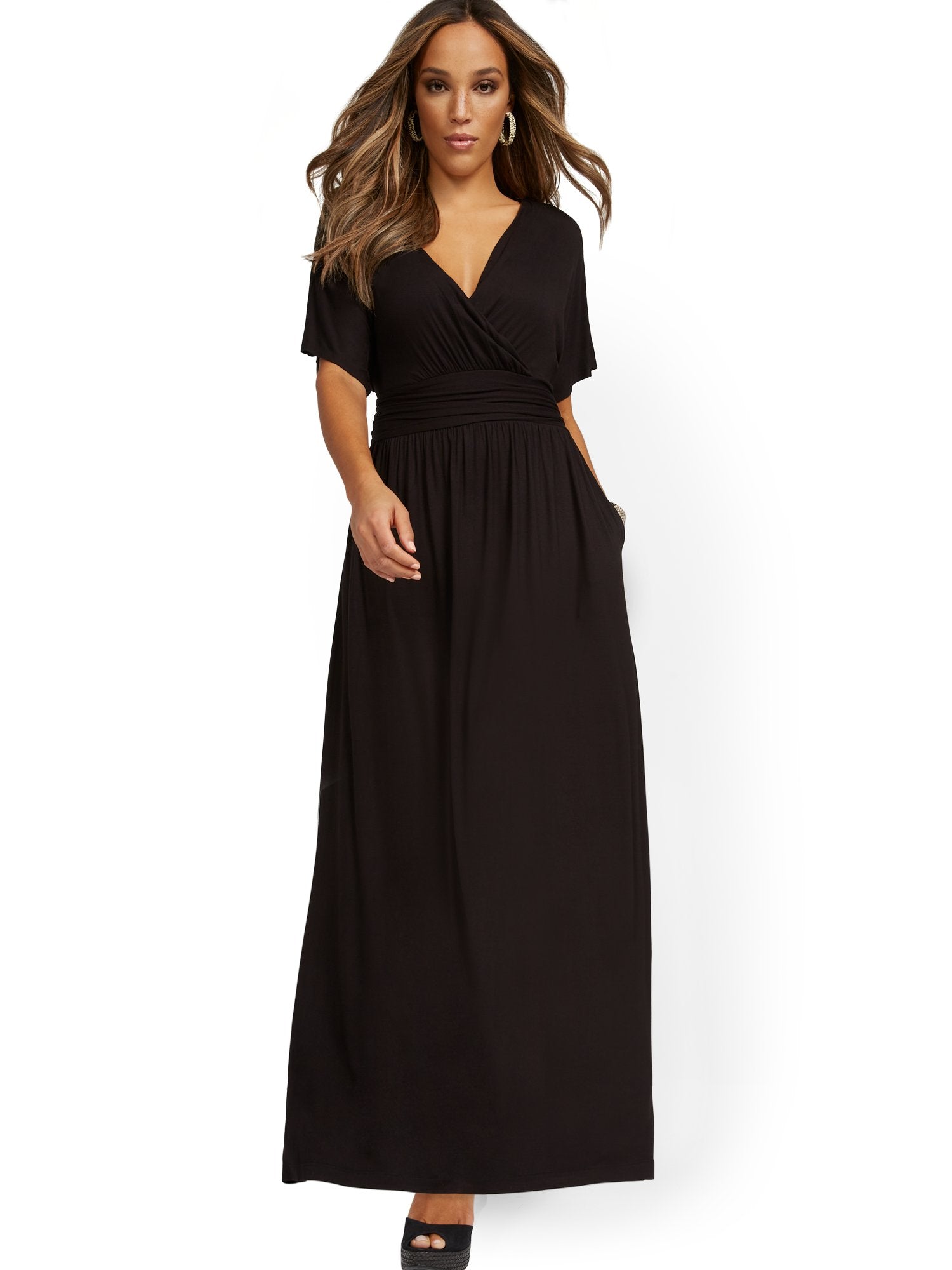 petite size maxi dresses with sleeves Petite Short-Sleeve Dolman Maxi Dress – New York & Company