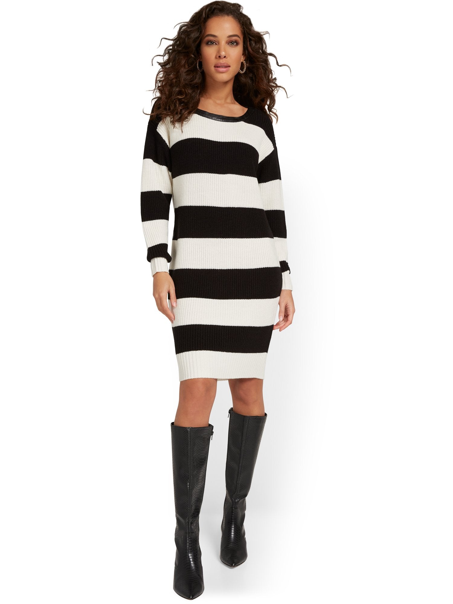 black and white striped sweater dress Blu Pepper Stripe Long Sleeve Sweater Dress in Black at Nordstrom Rack, Size Small