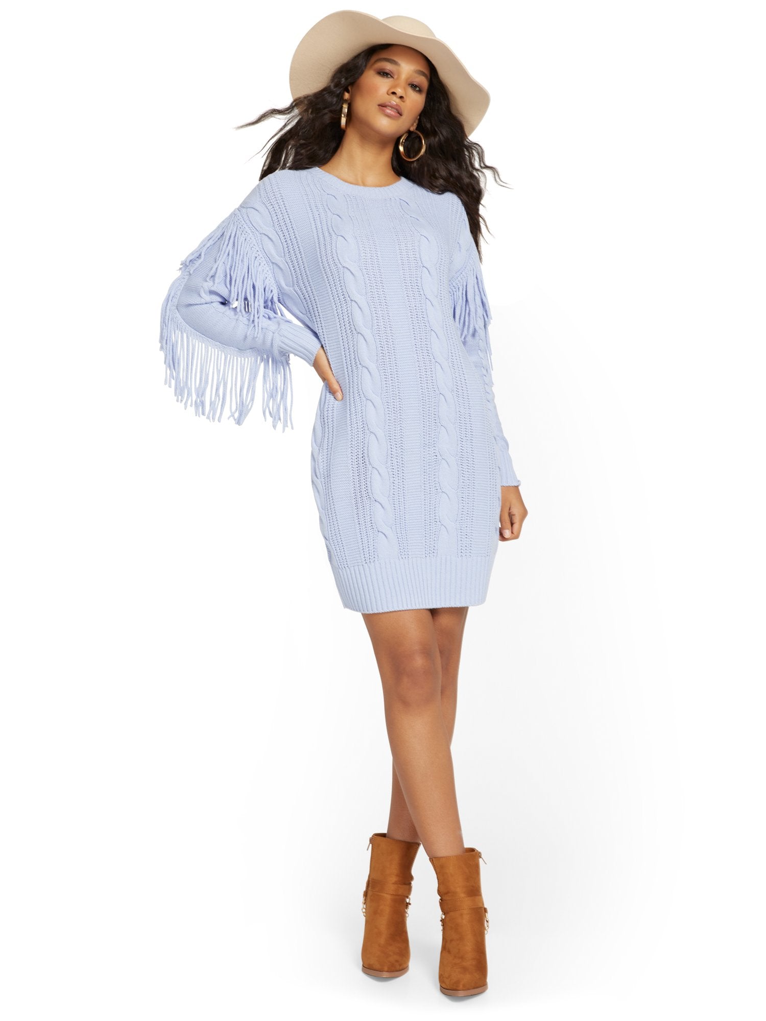 princess polly baby blue dress Seta T Women's Square Neck Long Sleeve Slim Fit Ribbed Knit Bodycon Midi Sweater Dress Blue Medium