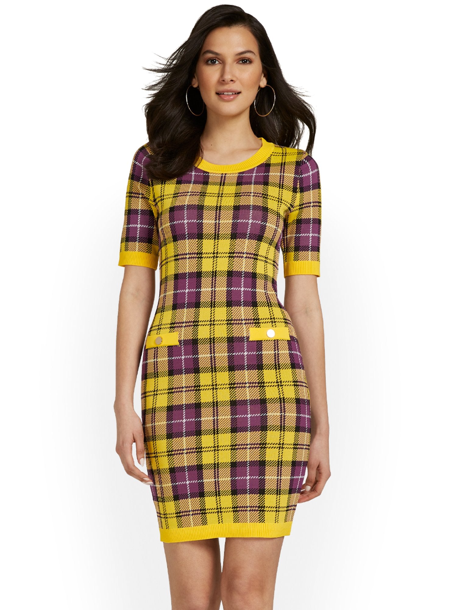 Plaid Crewneck Sheath Dress New York & Company Plaid Crewneck Sheath Dress New York & Company