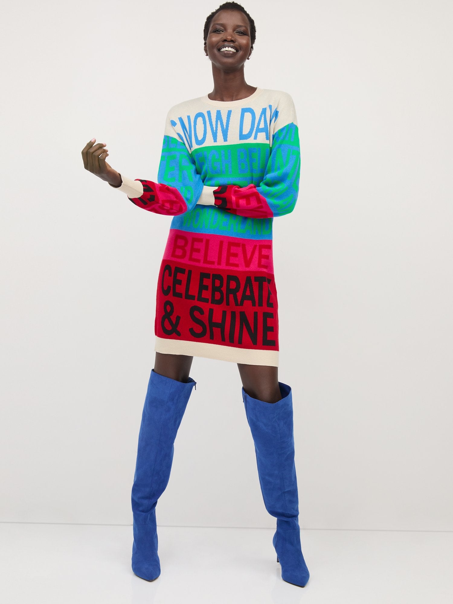 Festive-Text Sweater Dress – New York & Company