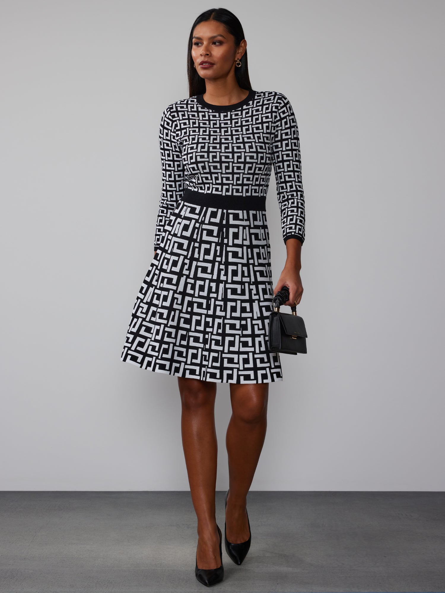 Long Sleeve Geometric A-Line Dress New York & Company Long Sleeve Geometric A-Line Dress New York & Company