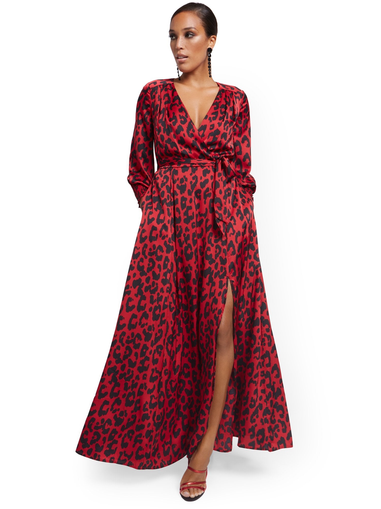 Red Faux Wrap Maxi Dress New York & Company Red Faux Wrap Maxi Dress New York & Company