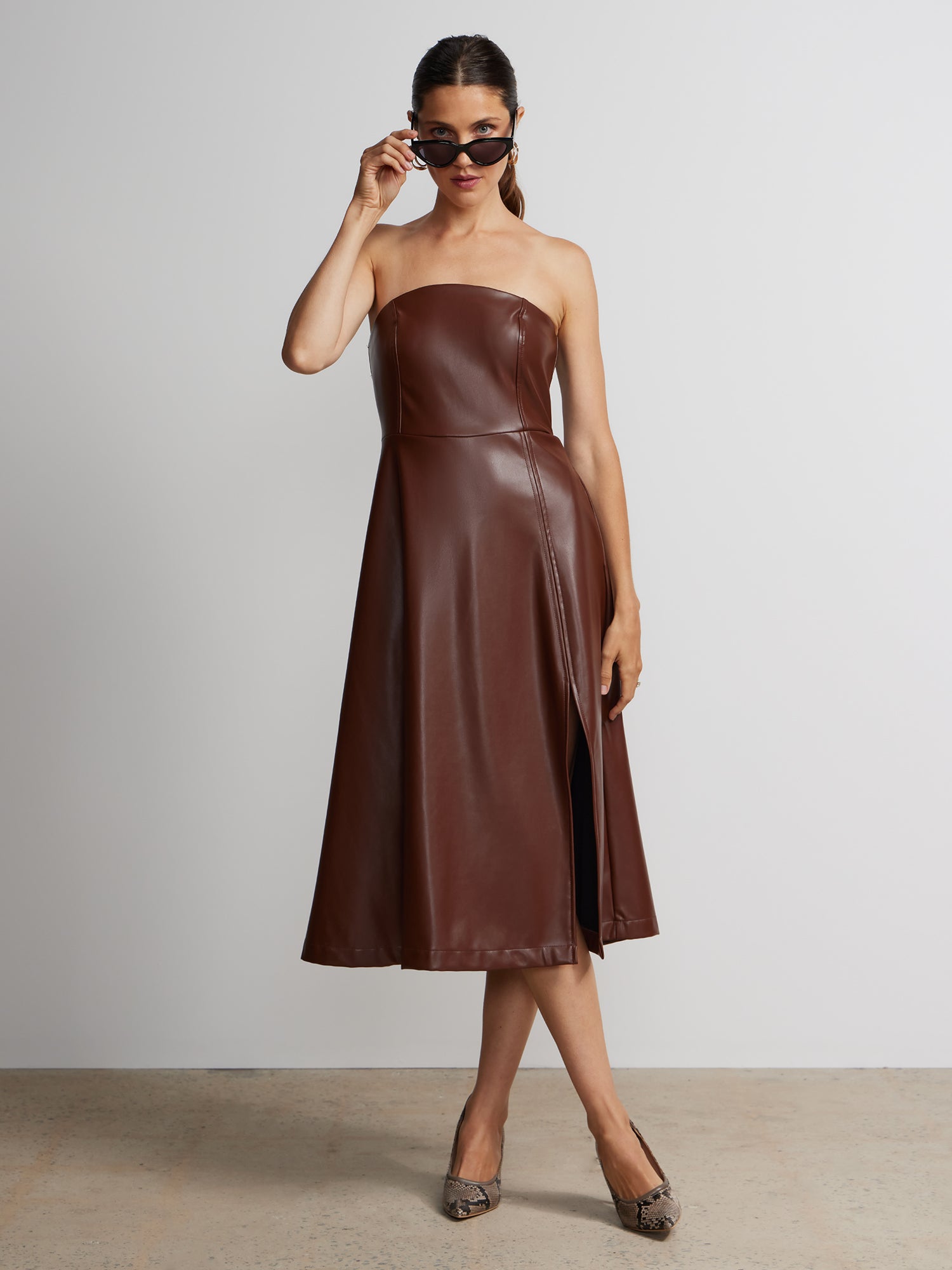 Strapless Faux Leather Midi Dress Strapless Faux Leather Midi Dress