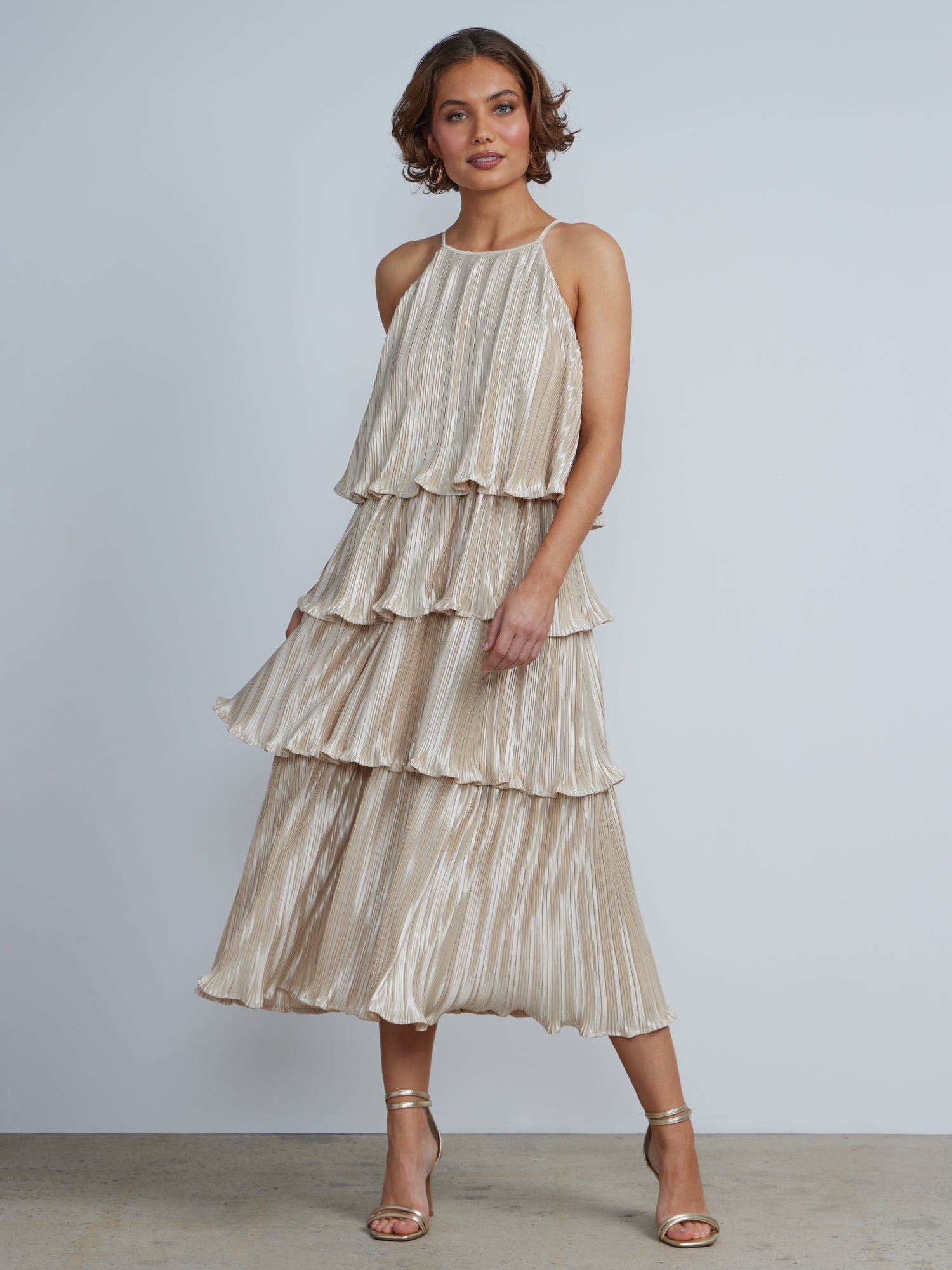 slim fit dress slacks Sleeveless Halter Neck Tiered Dress
