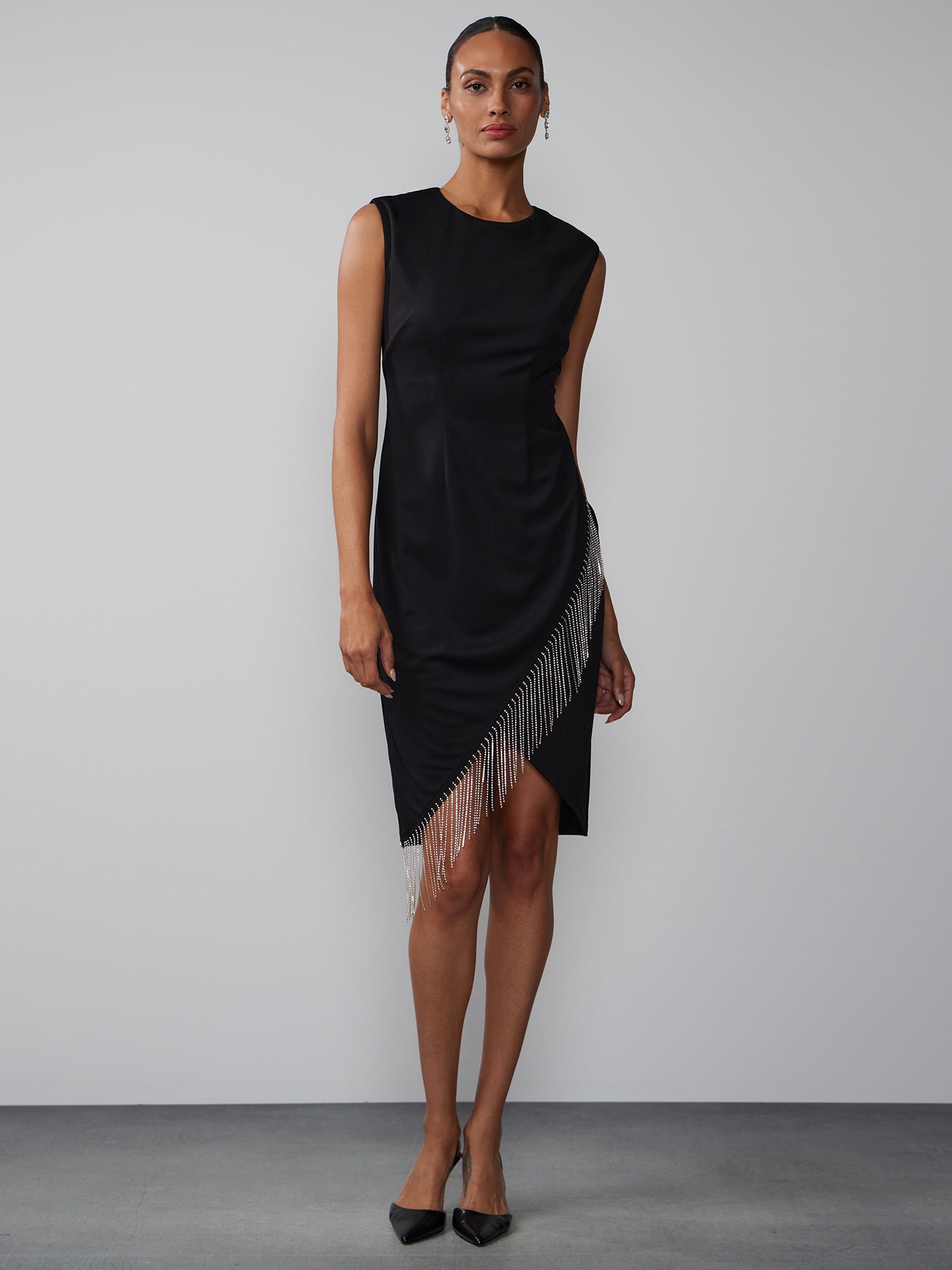 bodycon fringe dress rhinestone fringe strap bodycon dress Black / Medium