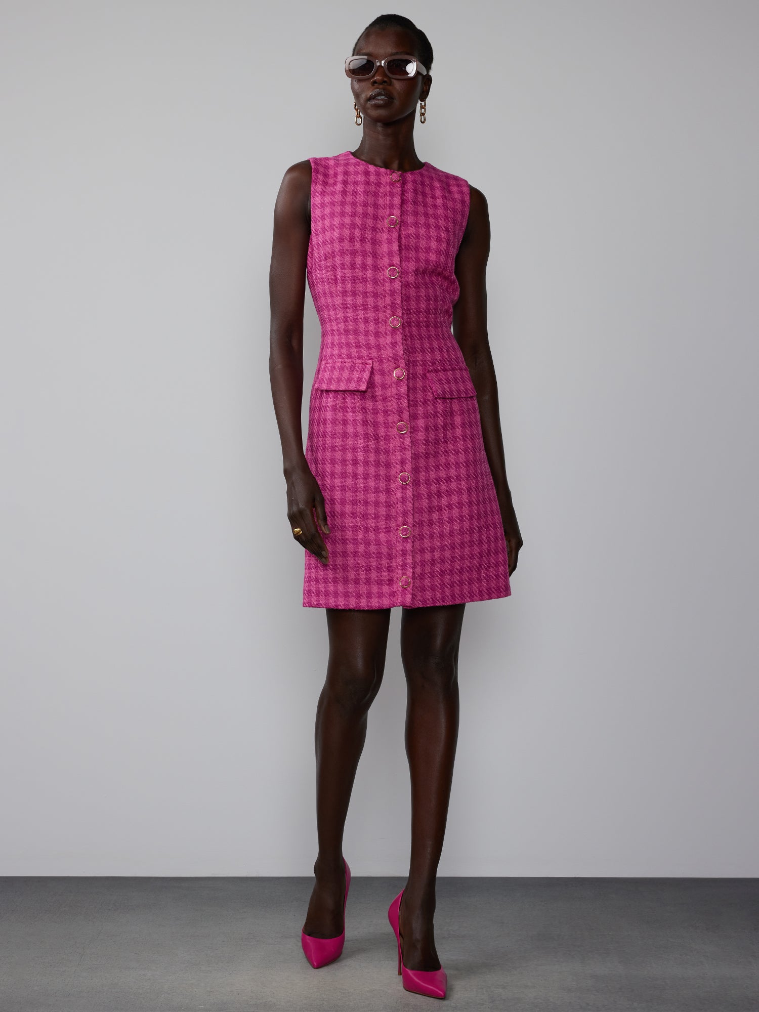 Sleeveless Button Front Tweed Shift Dress New York & Company Sleeveless Button Front Tweed Shift Dress New York & Company
