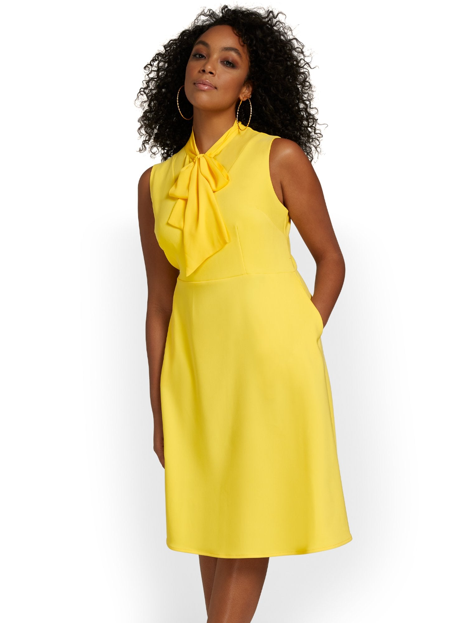 Tie-Neck Flare Dress - Premium Stretch Tie-Neck Flare Dress - Premium Stretch