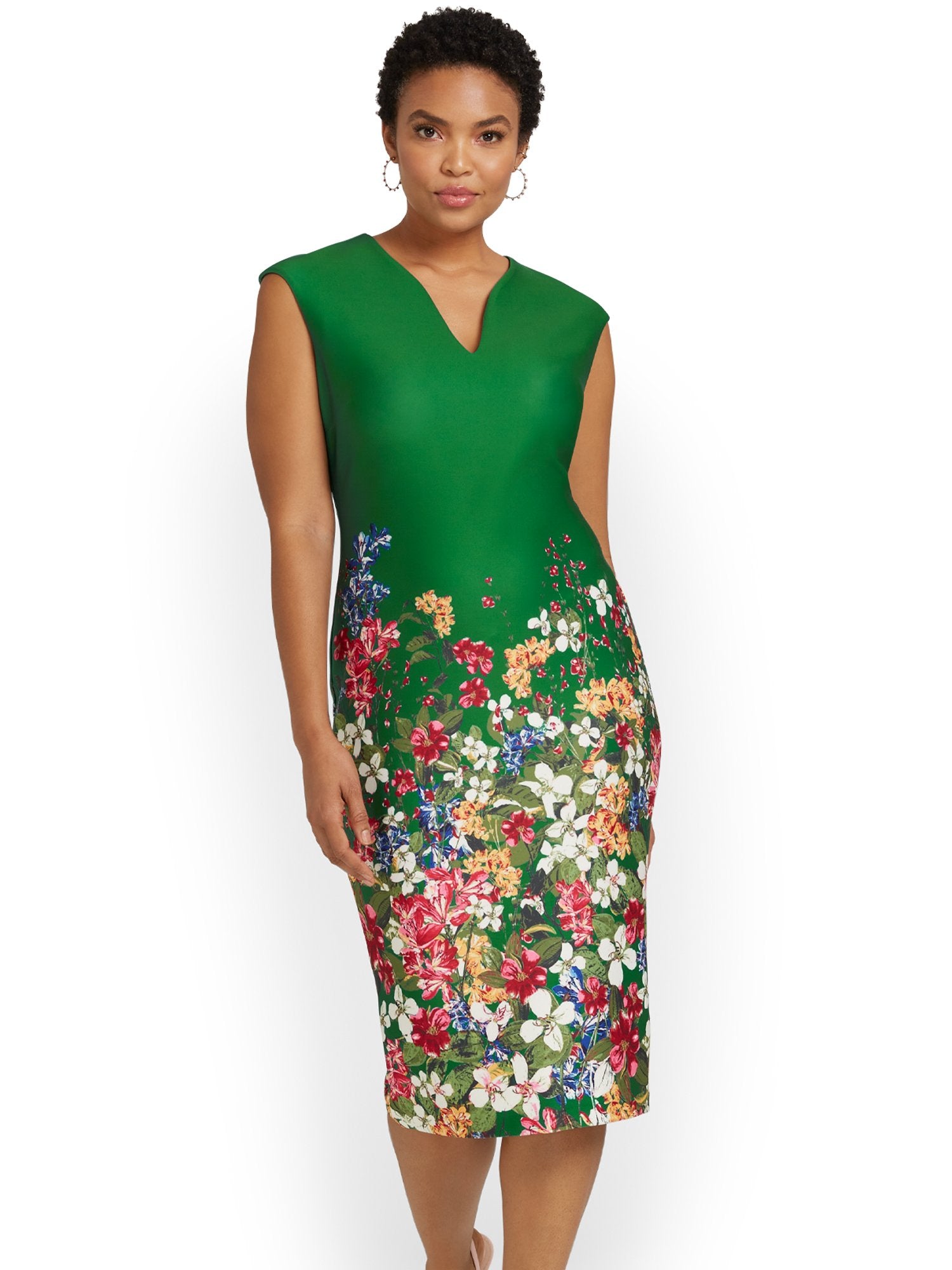 Floral-Print V-Neck Sheath Dress Floral-Print V-Neck Sheath Dress