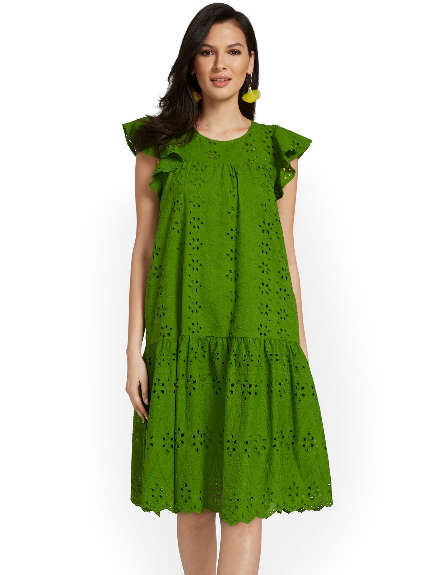 Ruffle-Sleeve Eyelet Shift Dress Ruffle-Sleeve Eyelet Shift Dress