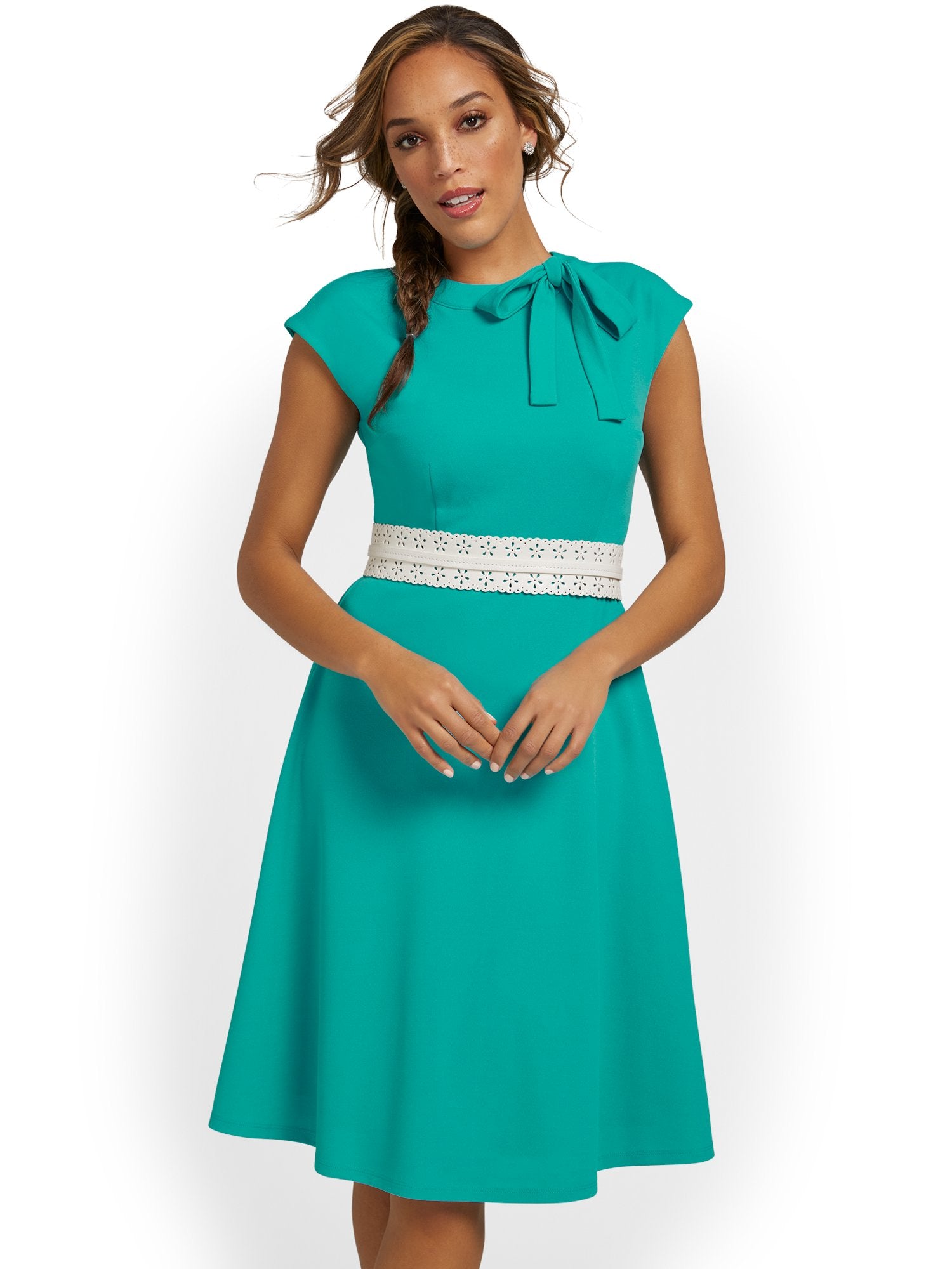 Tie-Neck Flare Dress - Magic Crepe New York & Company Tie-Neck Flare Dress - Magic Crepe New York & Company