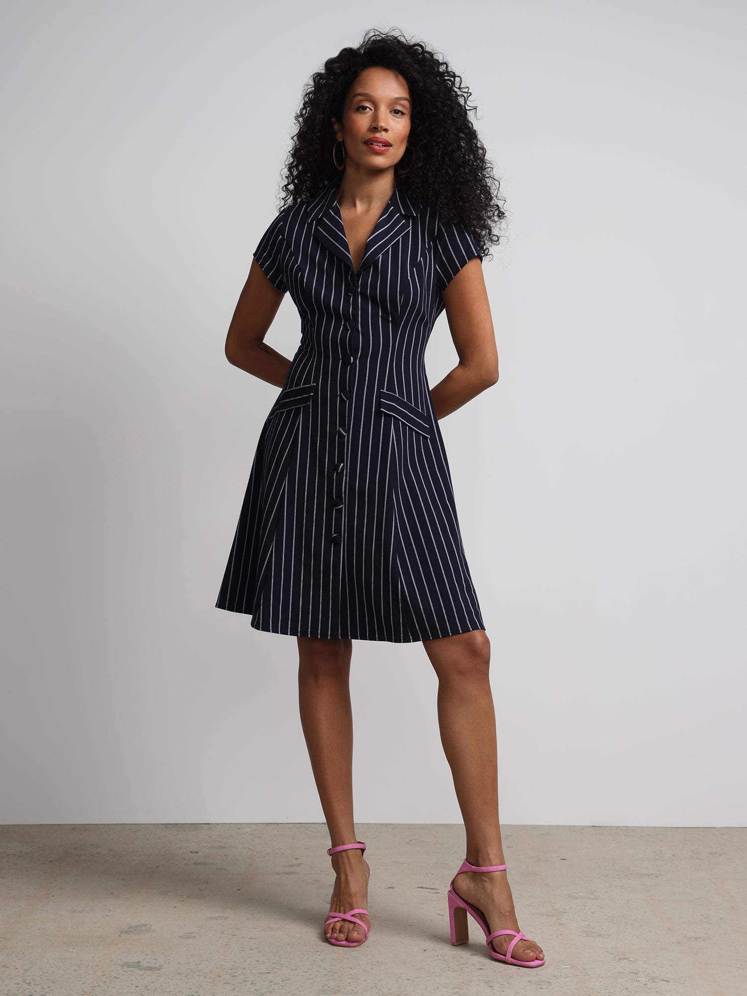 Pinstripe Button-Front Flare Dress Pinstripe Button-Front Flare Dress