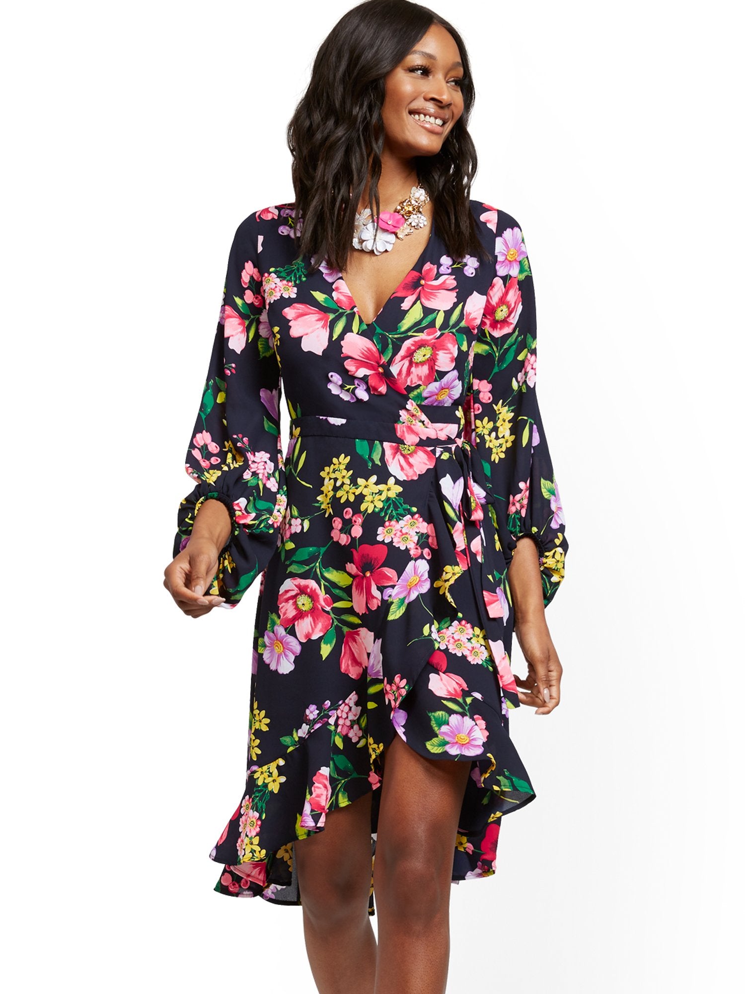 navy blue floral wrap dress Navy Floral Wrap Dress – New York & Company