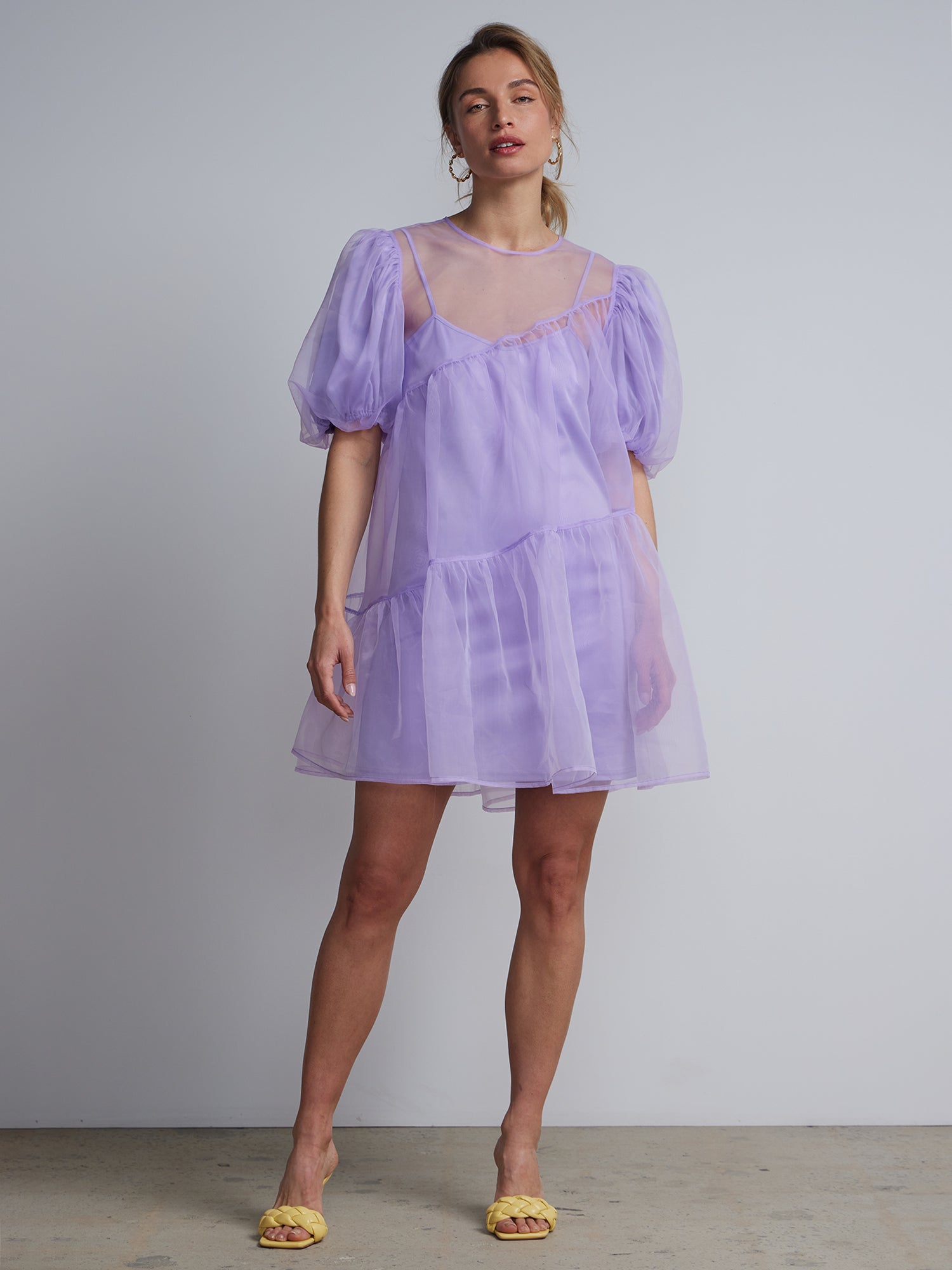 Organza Puff-Sleeve Bubble Dress – New York & Company Organza Puff-Sleeve Bubble Dress – New York & Company