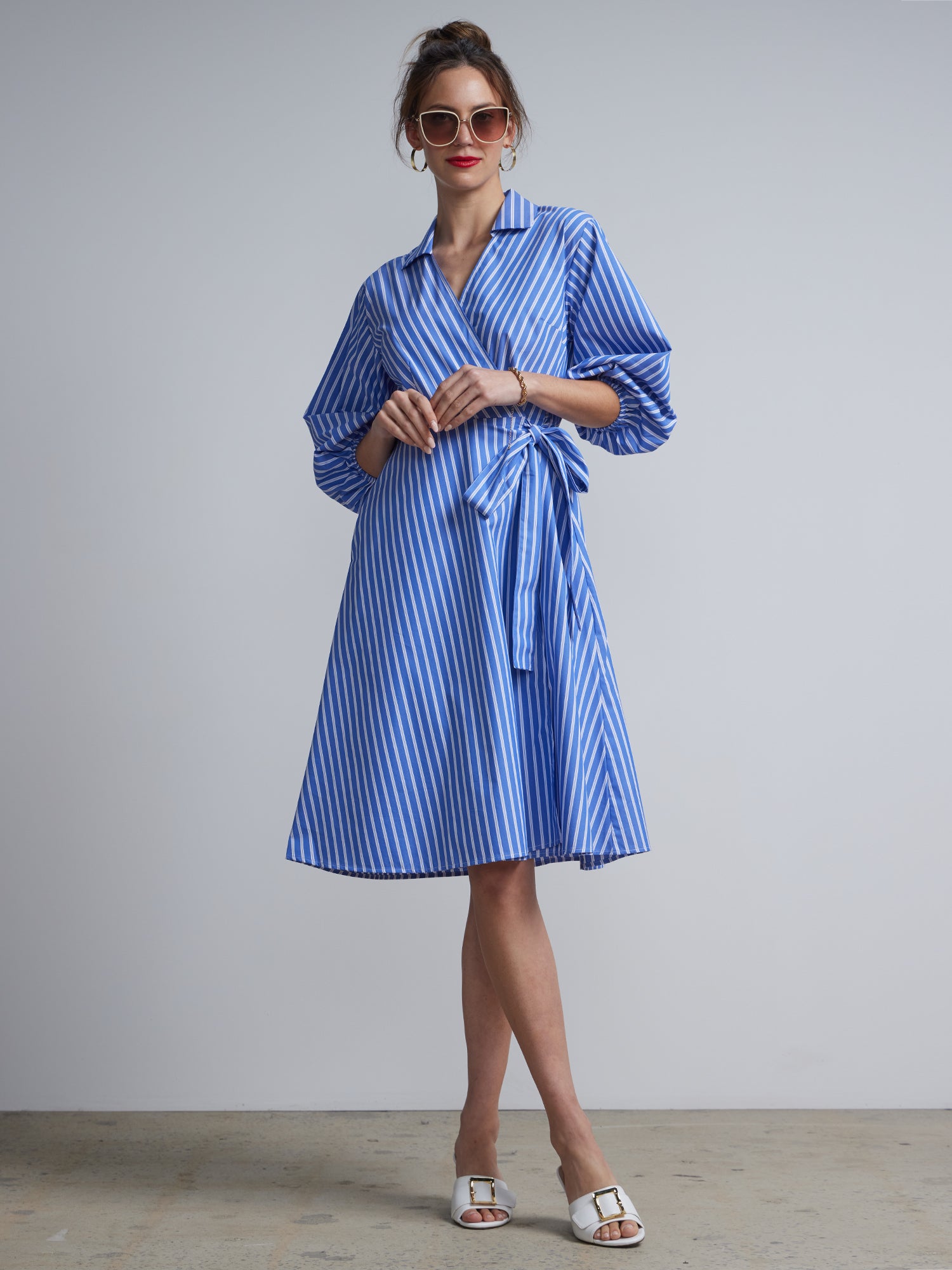 Striped Wrap Shirt Dress