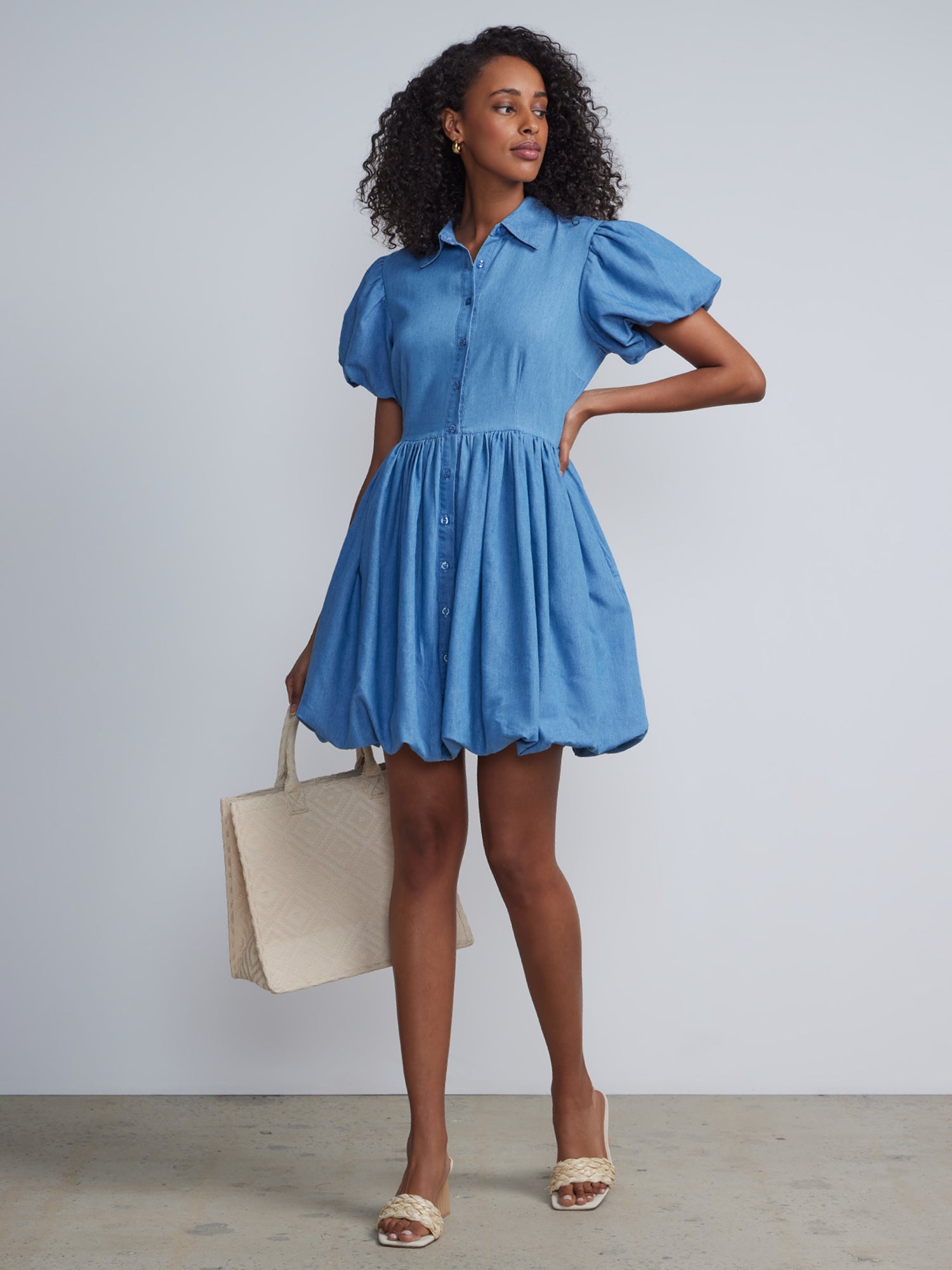 Denim Bubble Hem Dress – New York & Company