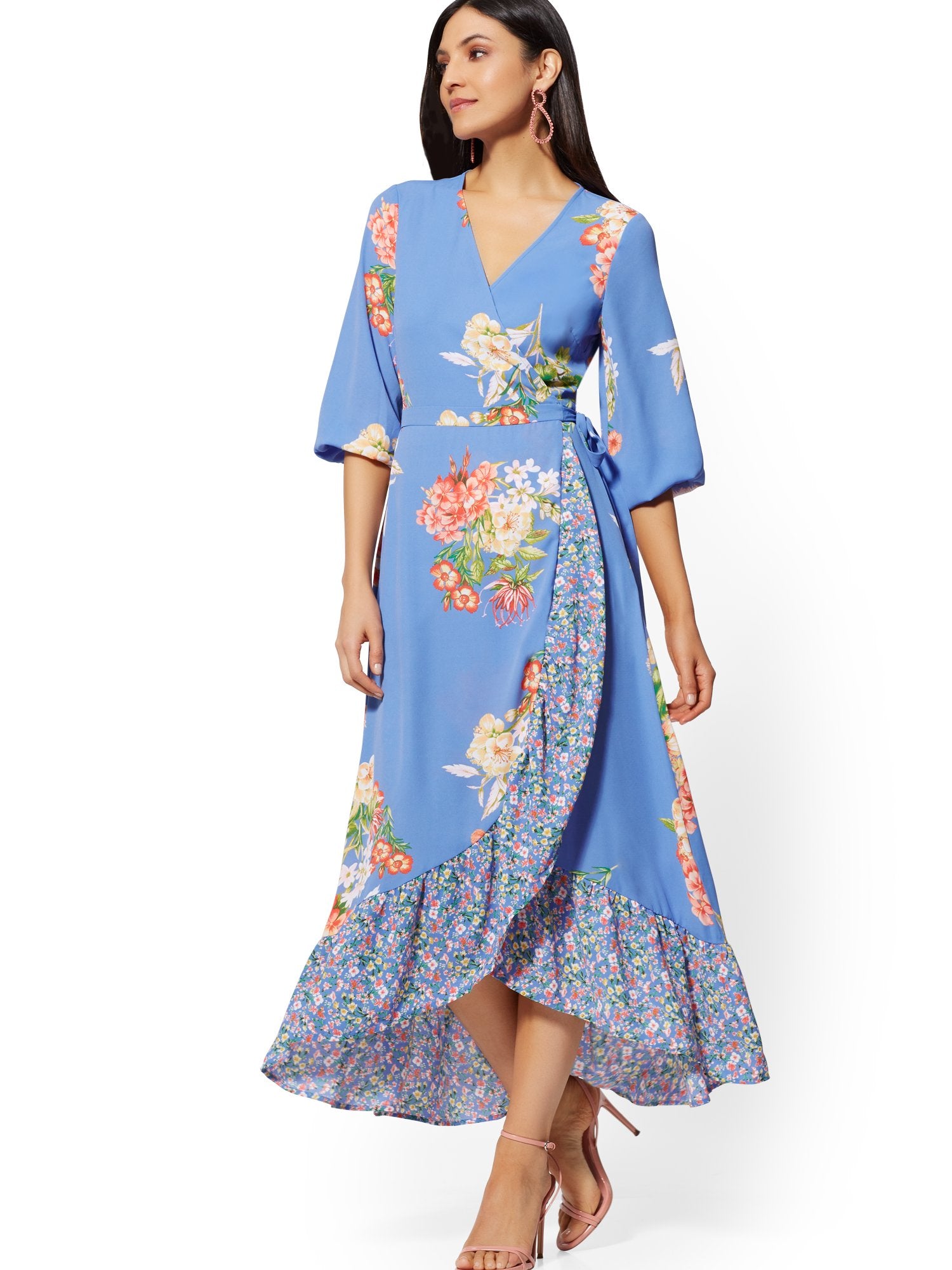 Blue Floral Wrap Maxi Dress New York & Company Blue Floral Wrap Maxi Dress New York & Company