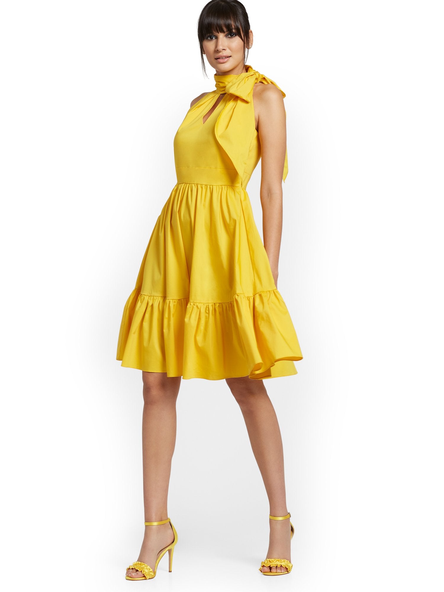 green emerald velvet dress Belted Flare Shirtdress – New York & Company main image 1