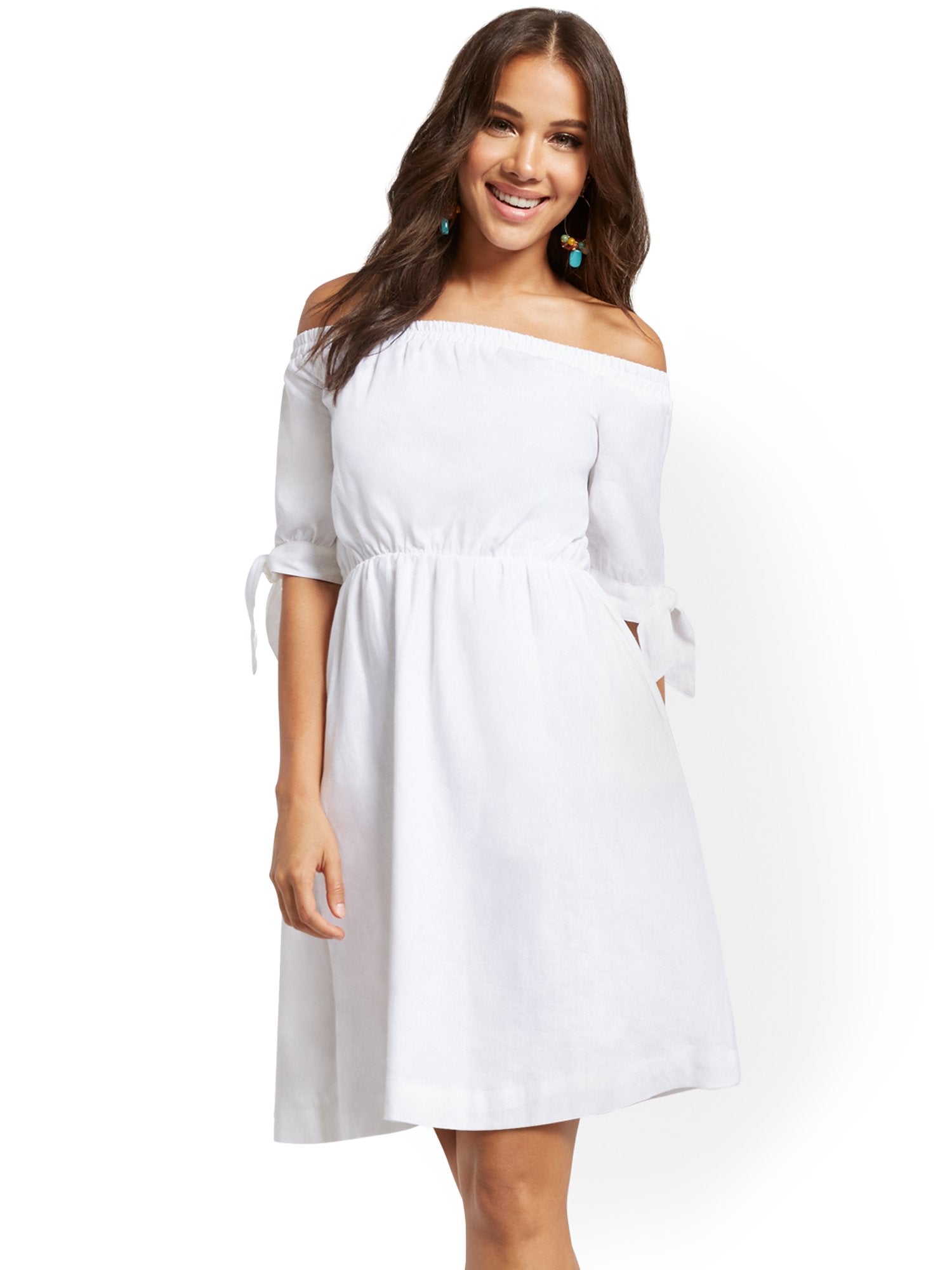 Linen-Blend Off-The-Shoulder Shift Dress New York & Company Linen-Blend Off-The-Shoulder Shift Dress New York & Company