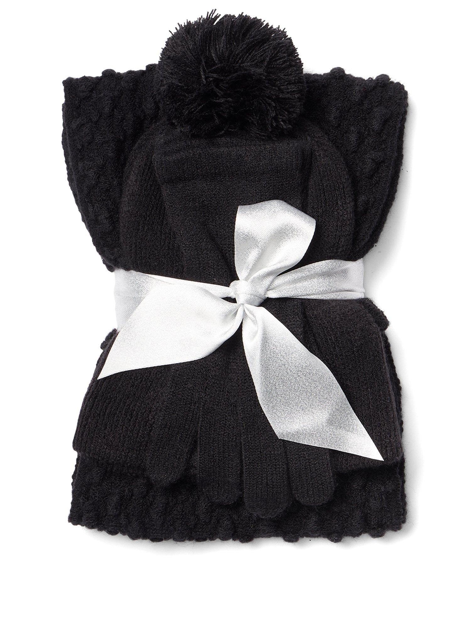 3-Piece Popcorn-Knit Scarf, Hat & Gloves Set – New York 