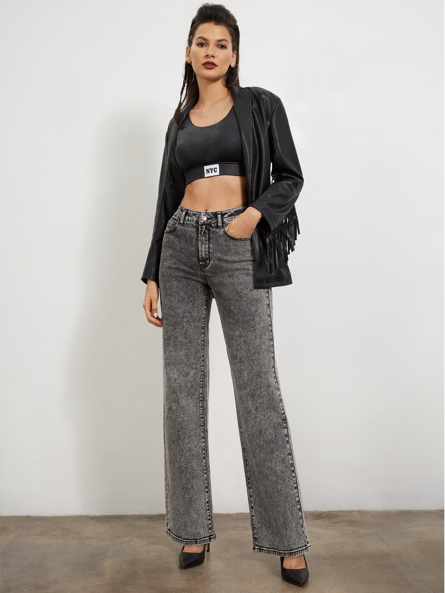 High-Waisted Acid-Wash Wide-Leg Jeans – New York & Company