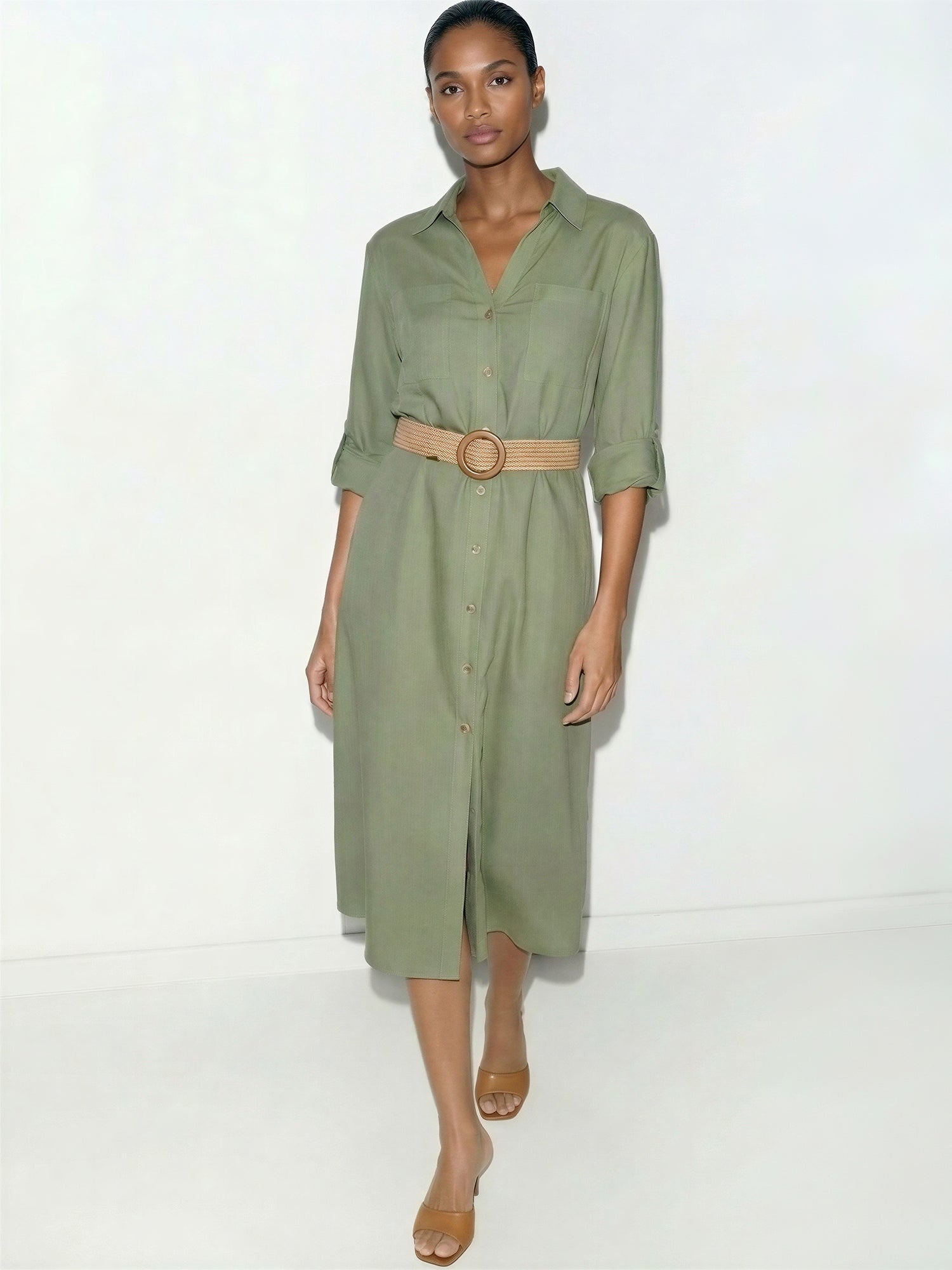 Long Sleeve Utility Button Down Linen Shirt Midi Dress New York & Company Long Sleeve Utility Button Down Linen Shirt Midi Dress New York & Company